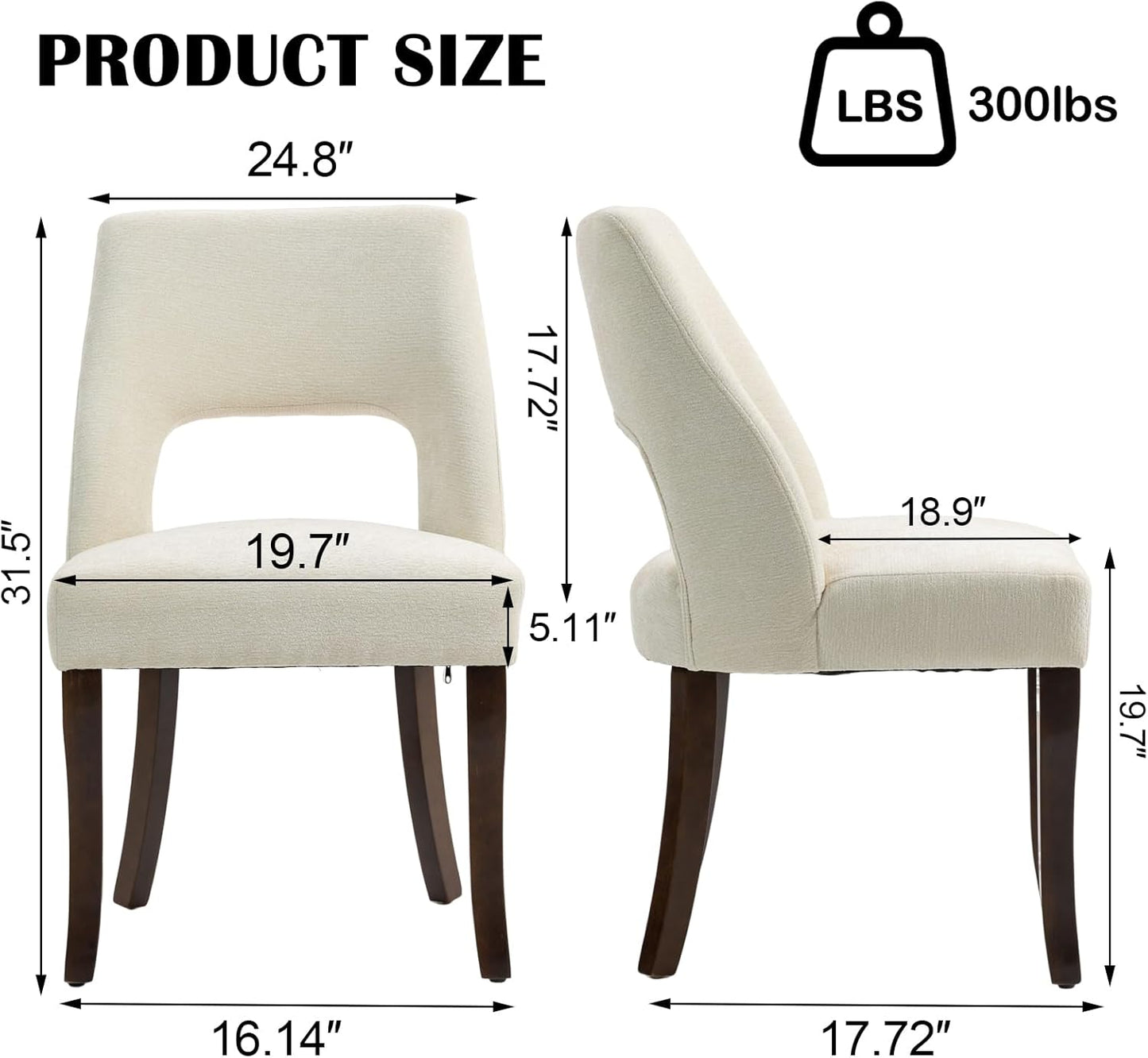Wooden Dining Chairs Set of 4, Modern Fabric Upholstered Kitchen and Dining Room Chairs, Farmhouse Dining Chair with Solid Wood Legs, Beige
