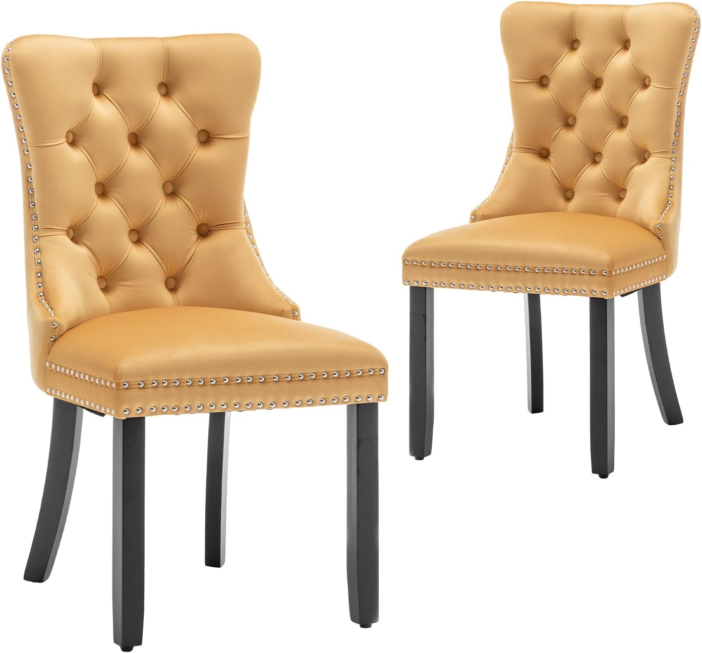 Velvet Dining Chairs Set of 6,Upholstered Dining Chairs with Ring Pull Trim and Button Back,Modern Seating for Kitchen, Bedroom & Living Room(Grey)