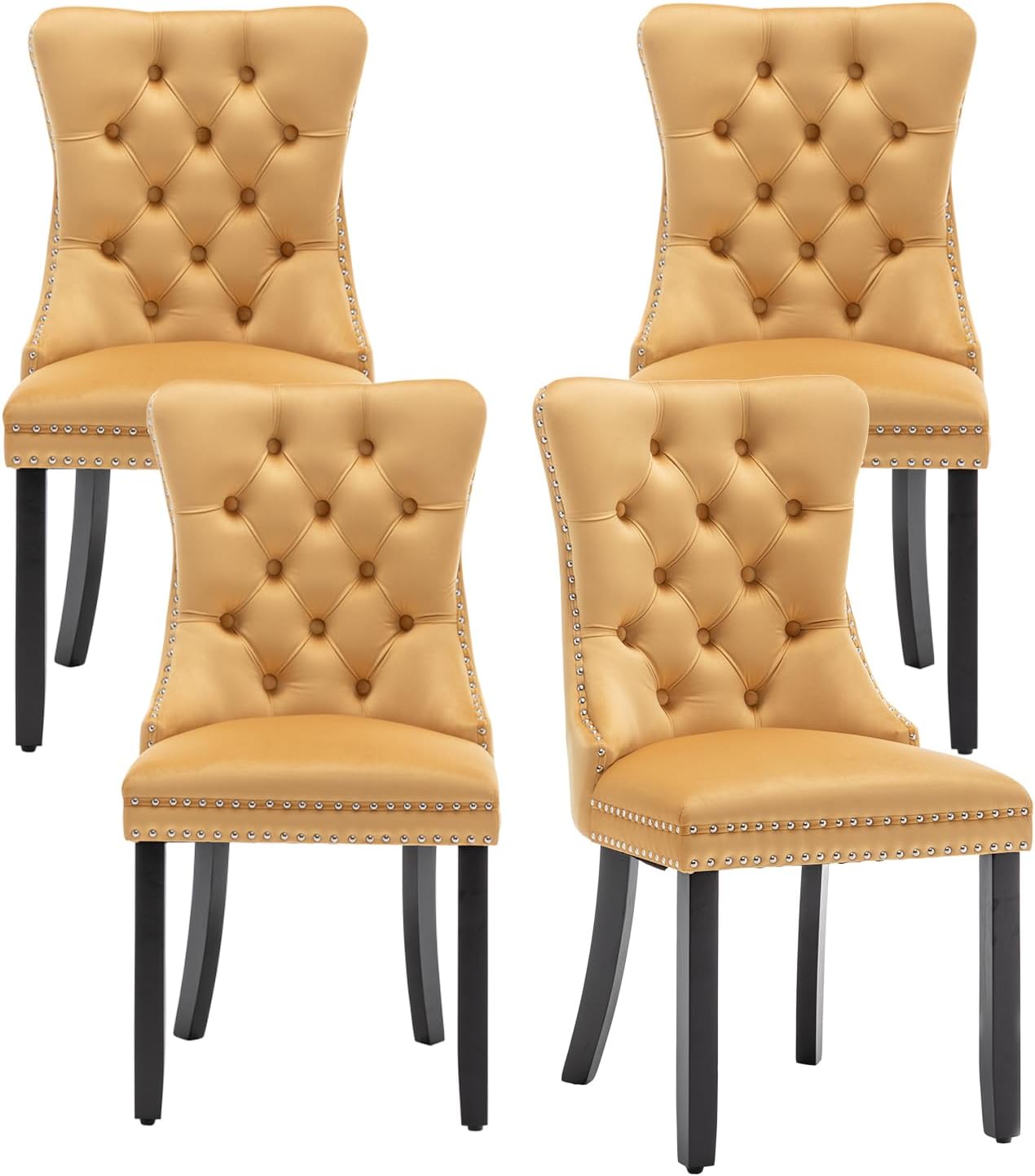 Velvet Dining Chairs Set of 6,Upholstered Dining Chairs with Ring Pull Trim and Button Back,Modern Seating for Kitchen, Bedroom & Living Room(Grey)