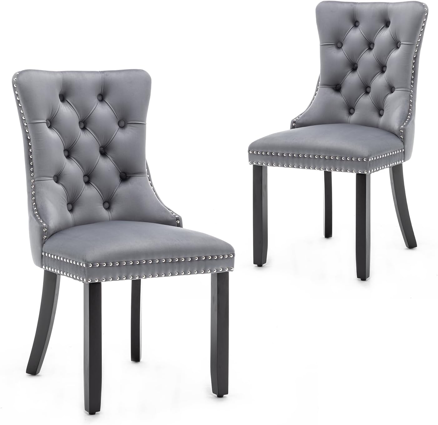Velvet Dining Chairs Set of 6,Upholstered Dining Chairs with Ring Pull Trim and Button Back,Modern Seating for Kitchen, Bedroom & Living Room(Grey)