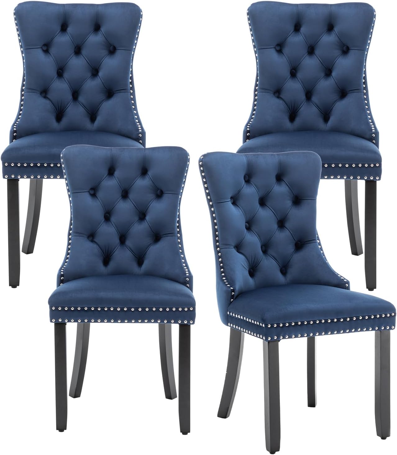 Velvet Dining Chairs Set of 6,Upholstered Dining Chairs with Ring Pull Trim and Button Back,Modern Seating for Kitchen, Bedroom & Living Room(Grey)