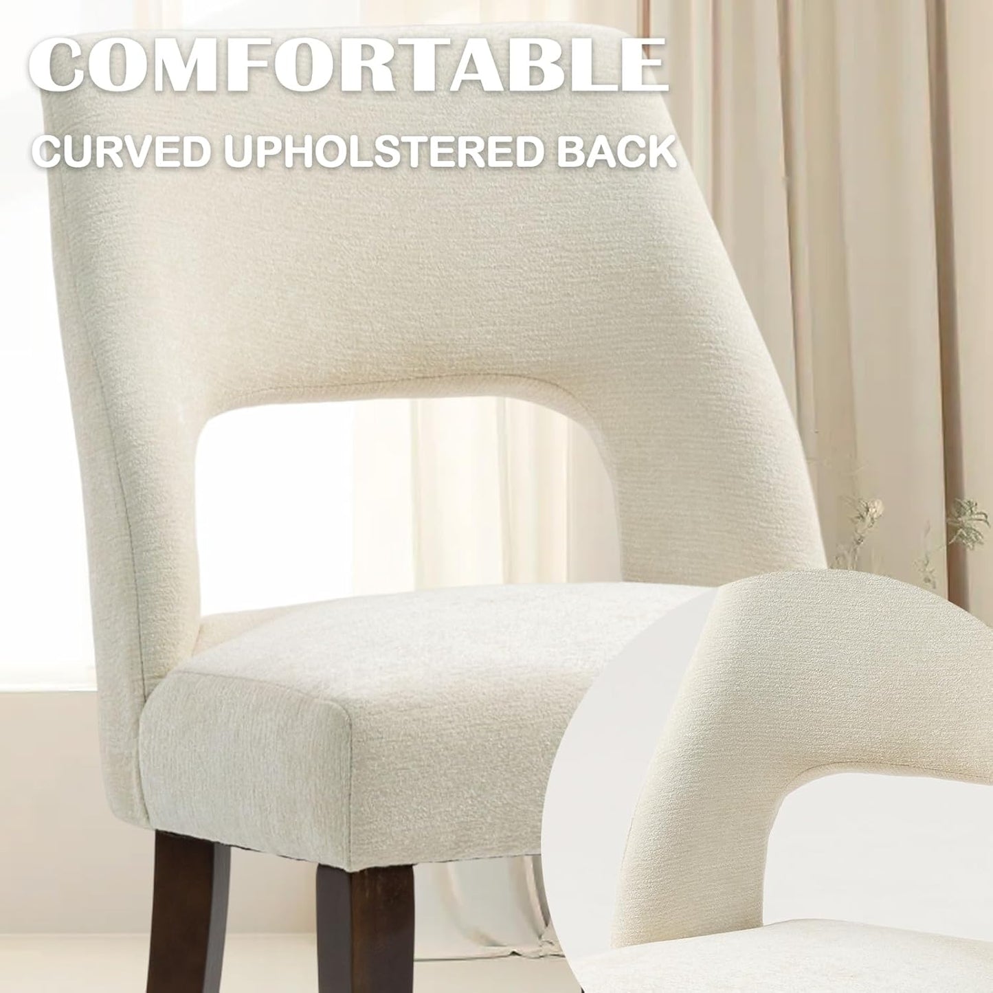 Wooden Dining Chairs Set of 4, Modern Fabric Upholstered Kitchen and Dining Room Chairs, Farmhouse Dining Chair with Solid Wood Legs, Beige
