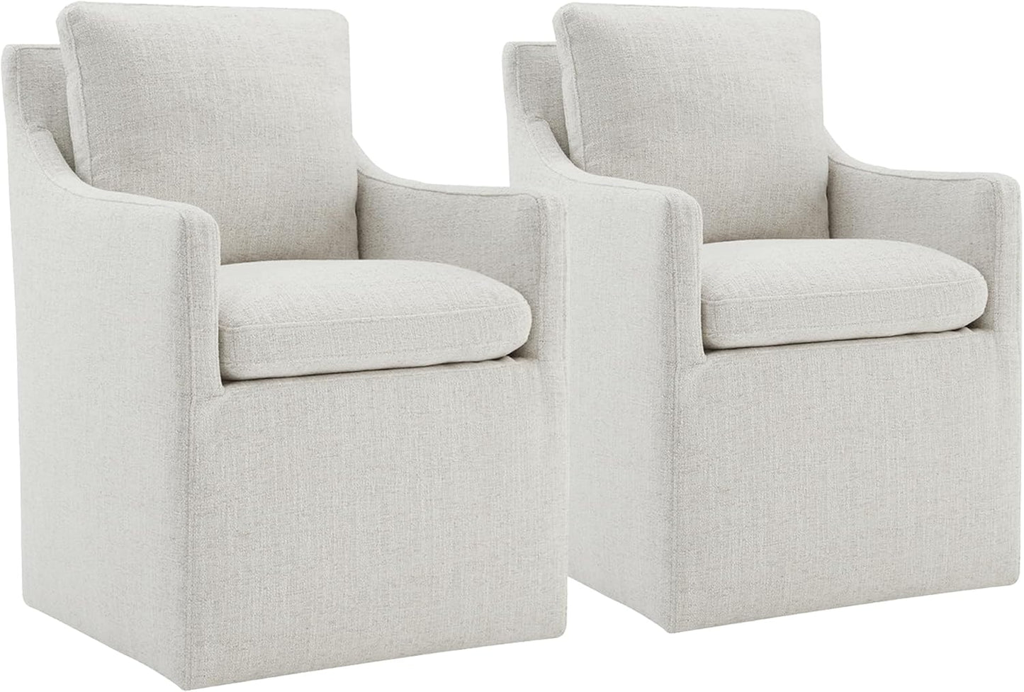 Upholstered Dining Chairs with Casters No Assembly Modern Accent Armchair with Rollers for Diningroom Bedroom Livingroom Reading Room,Cream,2 Boxs