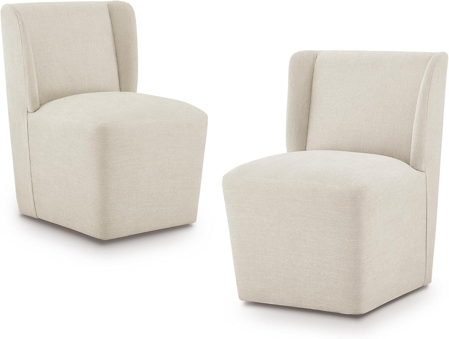 Upholstered Dining Chair with Casters Wingback Modern Side Armless Deskchair with Rollers for Diningroom Bedroom Livingroom Reading Room,Linen,2 Box