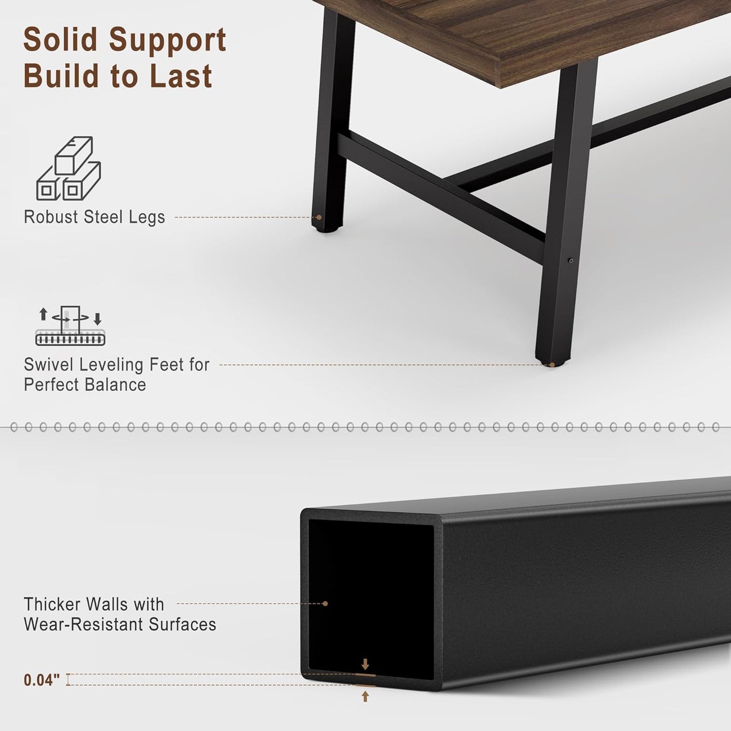 GarveeHome Industrial Dining Table for 6-8 People, 70.87" Long Wooden Kitchen Table with Sturdy Metal Frame & Rustic Brown Finish (Brown, 70.87" Long)
