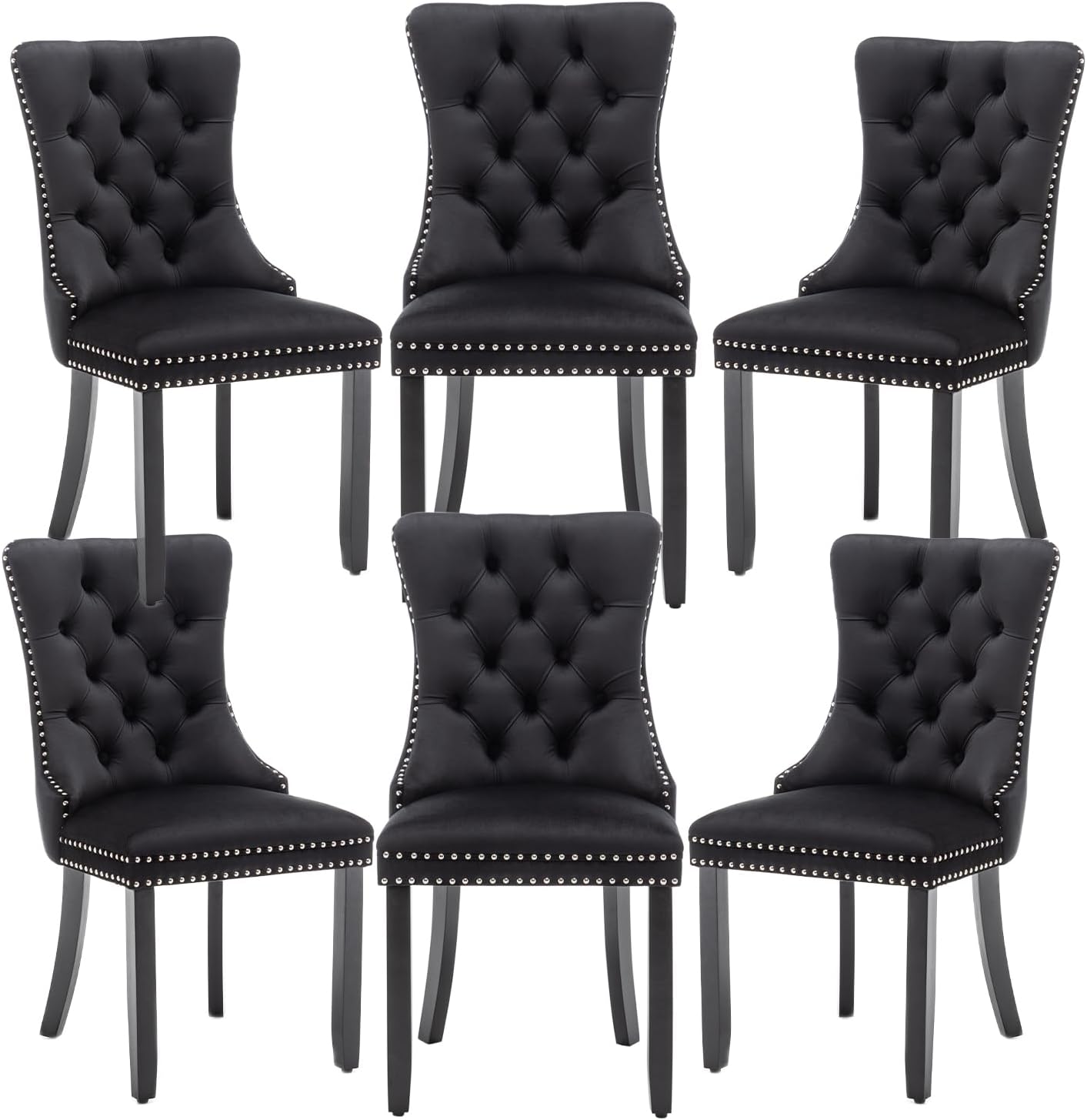 Velvet Dining Chairs Set of 6,Upholstered Dining Chairs with Ring Pull Trim and Button Back,Modern Seating for Kitchen, Bedroom & Living Room(Grey)