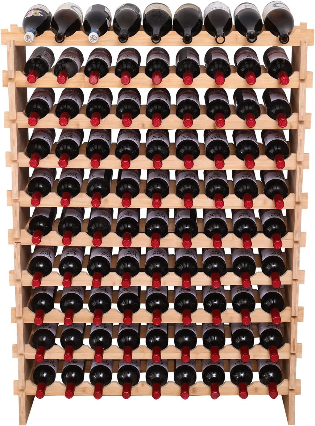Wine Rack Bamboo Wood Stackable Storage Freestanding Wooden Wine Rack Wine Cooler 72 Bottle and 90 Bottle (72 Bottle)