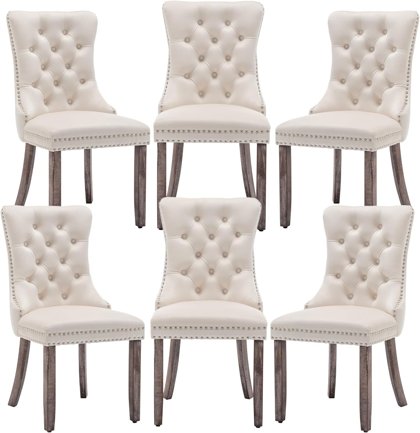 Velvet Dining Chairs Set of 6,Upholstered Dining Chairs with Ring Pull Trim and Button Back,Modern Seating for Kitchen, Bedroom & Living Room(Grey)
