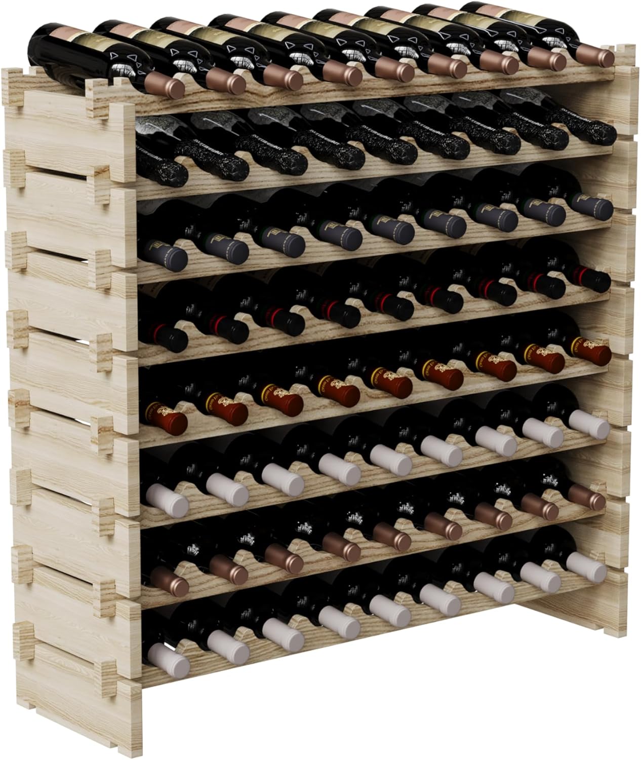 Solid Wood Wine Storage Racks with Tabletop, Free Standing Floor Wooden Wine Rack, Premium Wine Storage Rack Display and Organizing for Kitchen and Cellar 8 Tier 72 Bottles