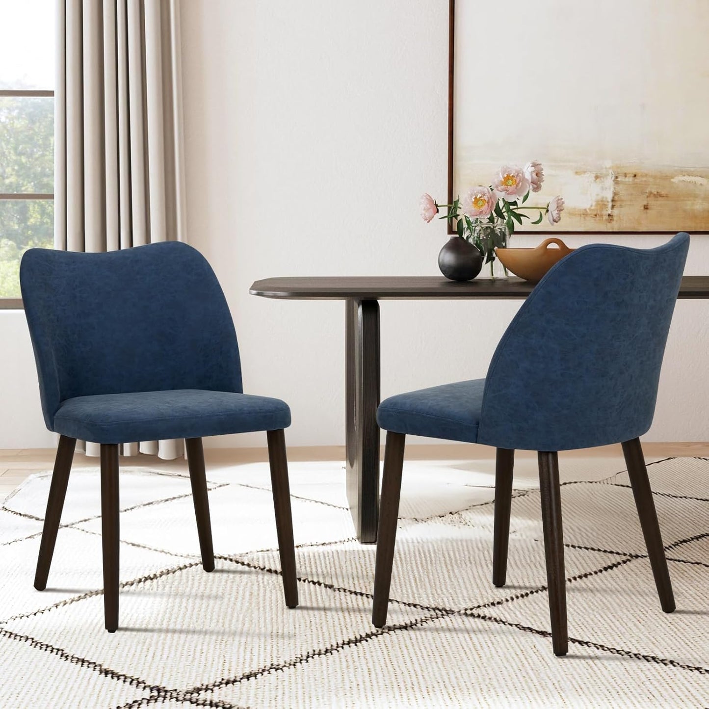COLAMY Upholstered Dining Chairs Set of 6, Modern Fabric Dining Room Kitchen Side Chair with Padded Seat and Wood Legs for Restaurant/Cafe, Beige