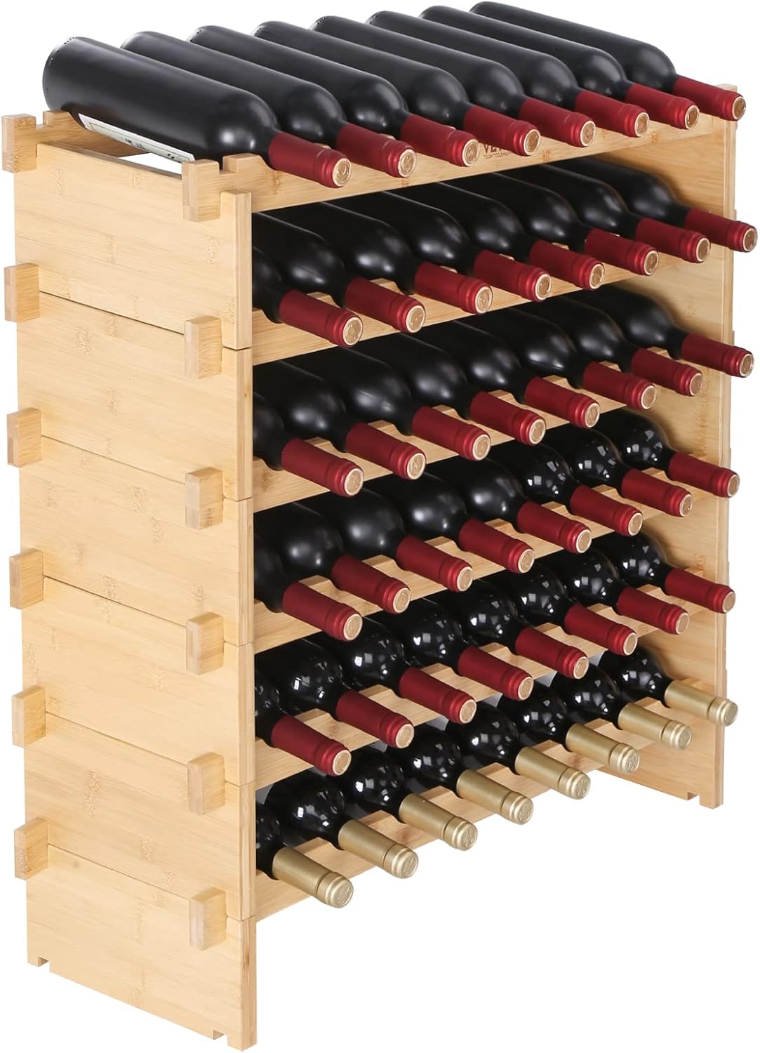VEVOR 72 Bottle Upgrade Modular Wine Rack, Continuously Store Pinot Bottles, 8-Tier Bamboo Wood Storage Rack, Floor Freestanding Wines Holder Display Shelf, Wobble-Free Shelves for Kitchen Bar Cellar