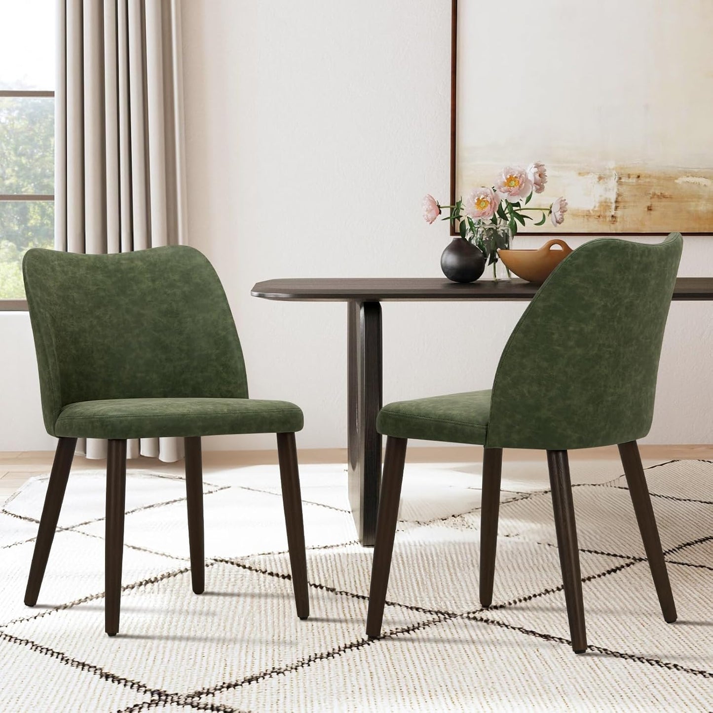 COLAMY Upholstered Dining Chairs Set of 6, Modern Fabric Dining Room Kitchen Side Chair with Padded Seat and Wood Legs for Restaurant/Cafe, Beige