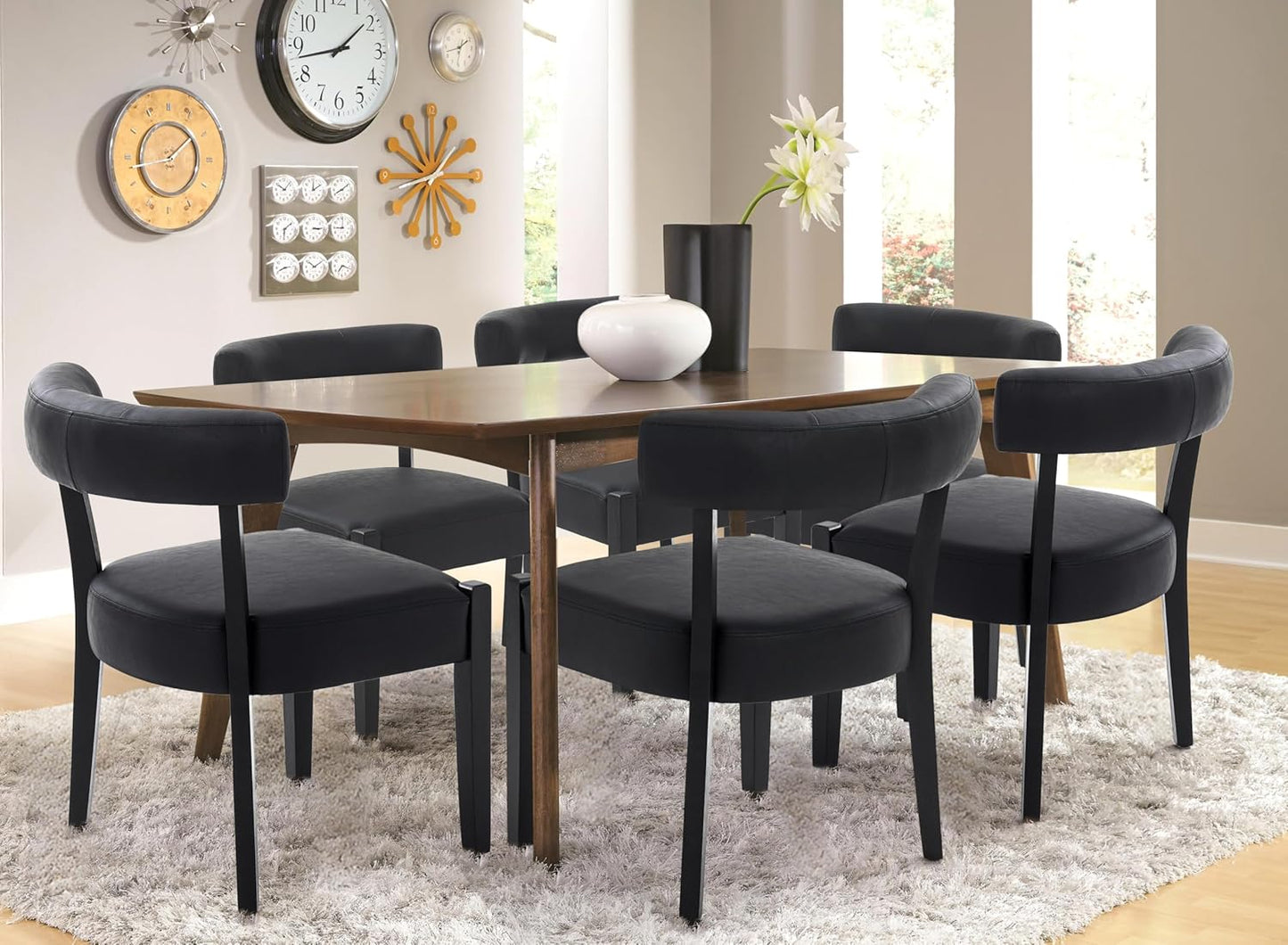 Faux Leather Dining Chairs Set of 4 Upholstered Kitchen & Dining Room Wooden Chairs Mid Century Modern Dining Chairs Low Back, Beige