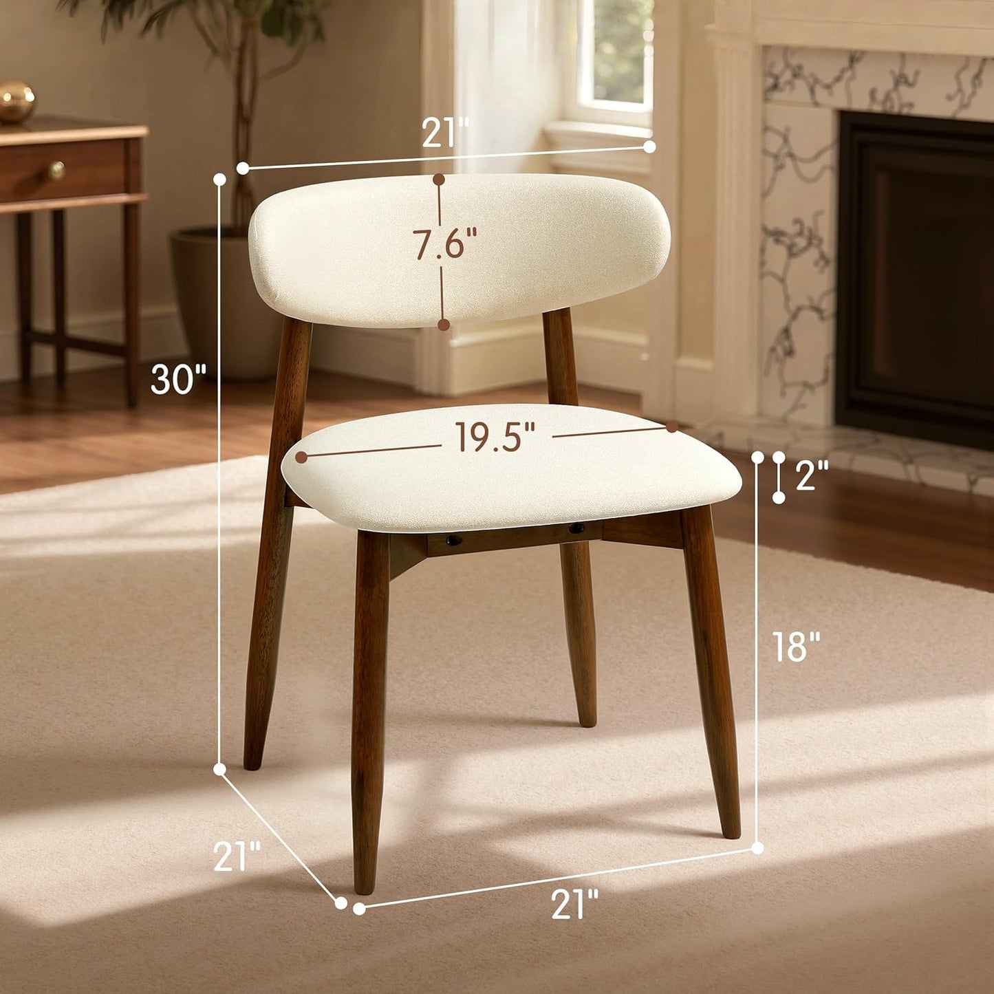 CHUN YI Dining Chairs Set of 6, Upholstered Solid Wood Dining Room Chairs, Mid Century Modern Fabric Kitchen Side Chairs with Ergonomic Curved Back, Beige