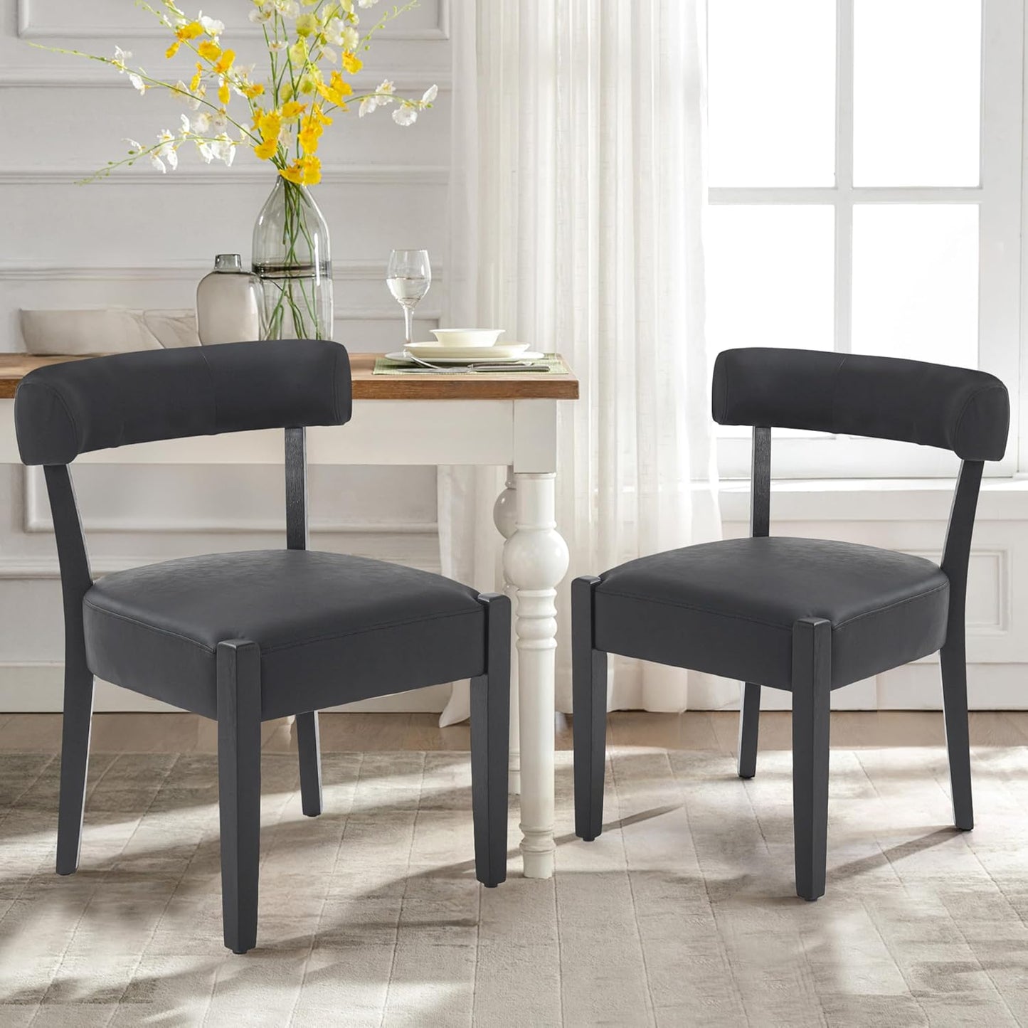 Faux Leather Dining Chairs Set of 4 Upholstered Kitchen & Dining Room Wooden Chairs Mid Century Modern Dining Chairs Low Back, Beige