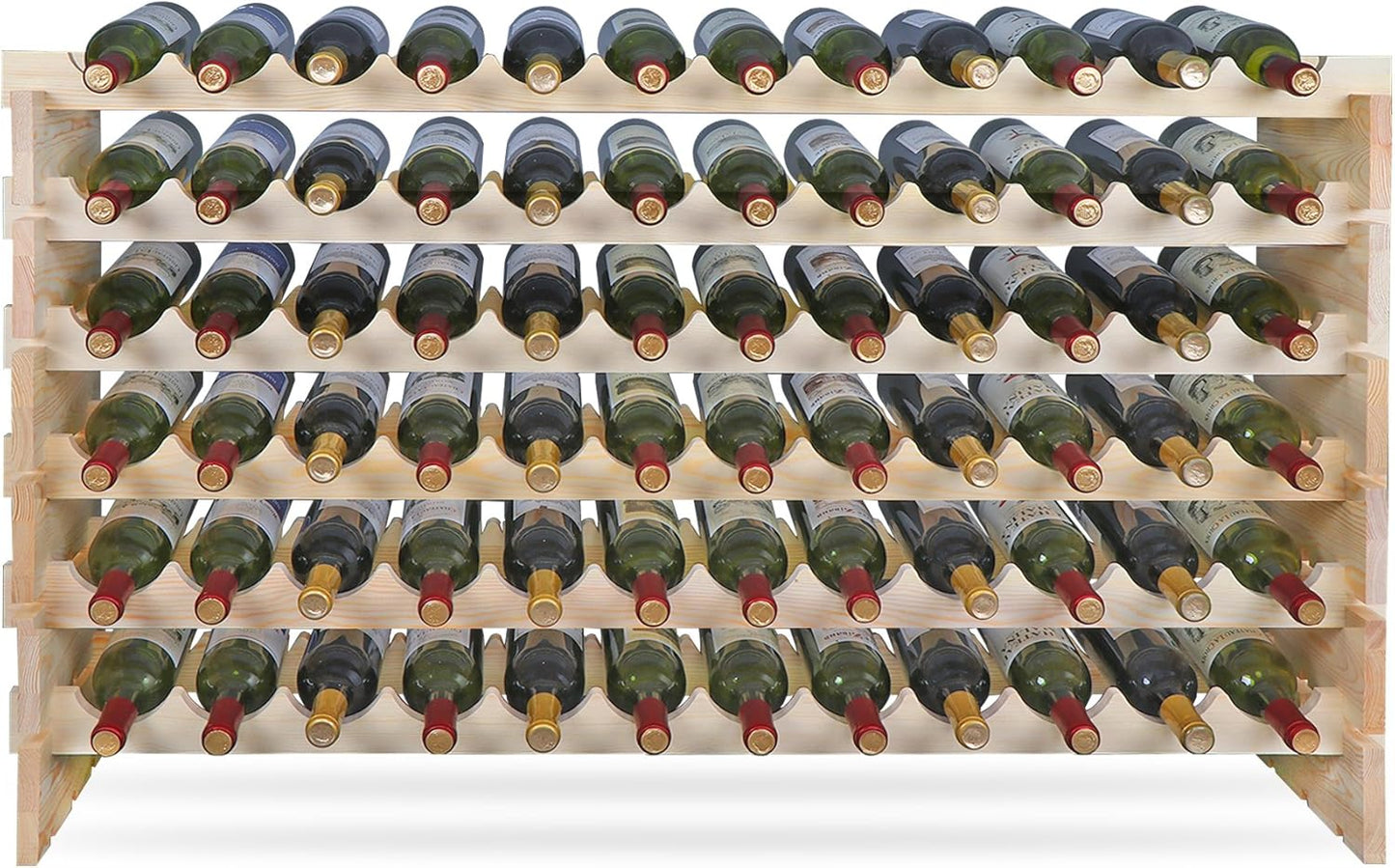 Smartxchoices 96 Bottle Modular Wine Rack Freestanding Floor Wine Holder, Stackable Wine Storage Rack Display Shelves, Solid Wood - Wobble-Free (96 Bottles)