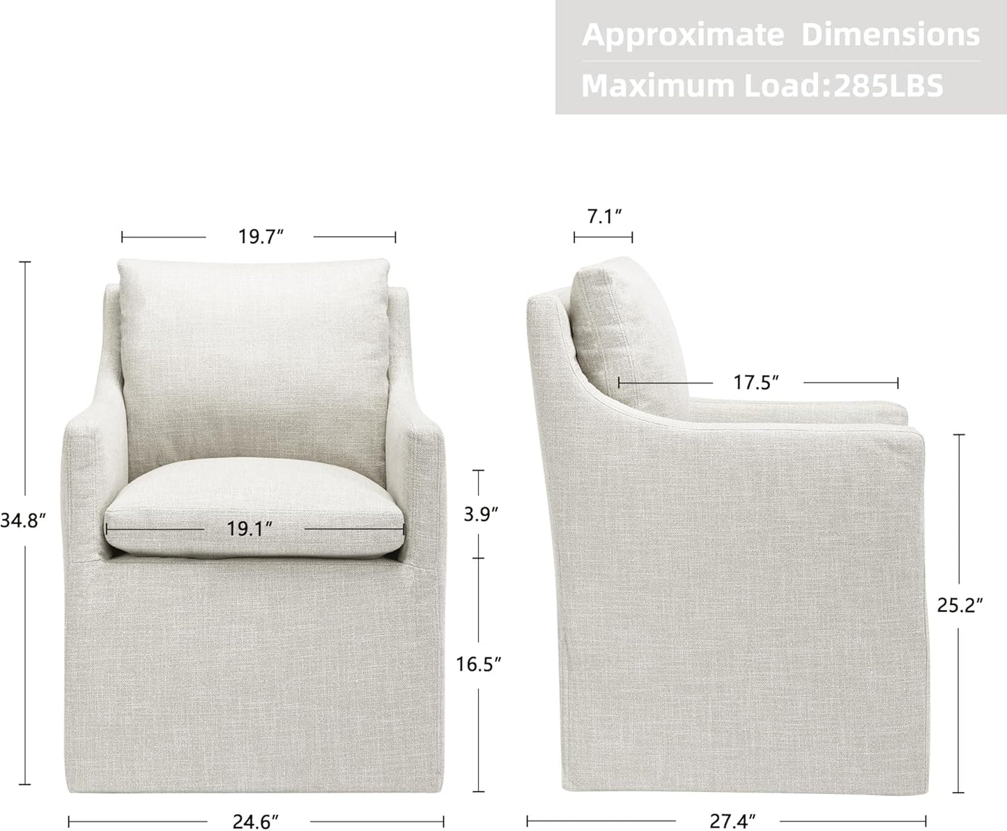 DUHOME Upholstered Dining Chairs Set of 2,Linen Accent Chair for Living Room,Single Sofa Chair with 4 Casters,Upholstered Arm Chair for Bedroom Reading Room Waiting Room Kitchen Dining Room