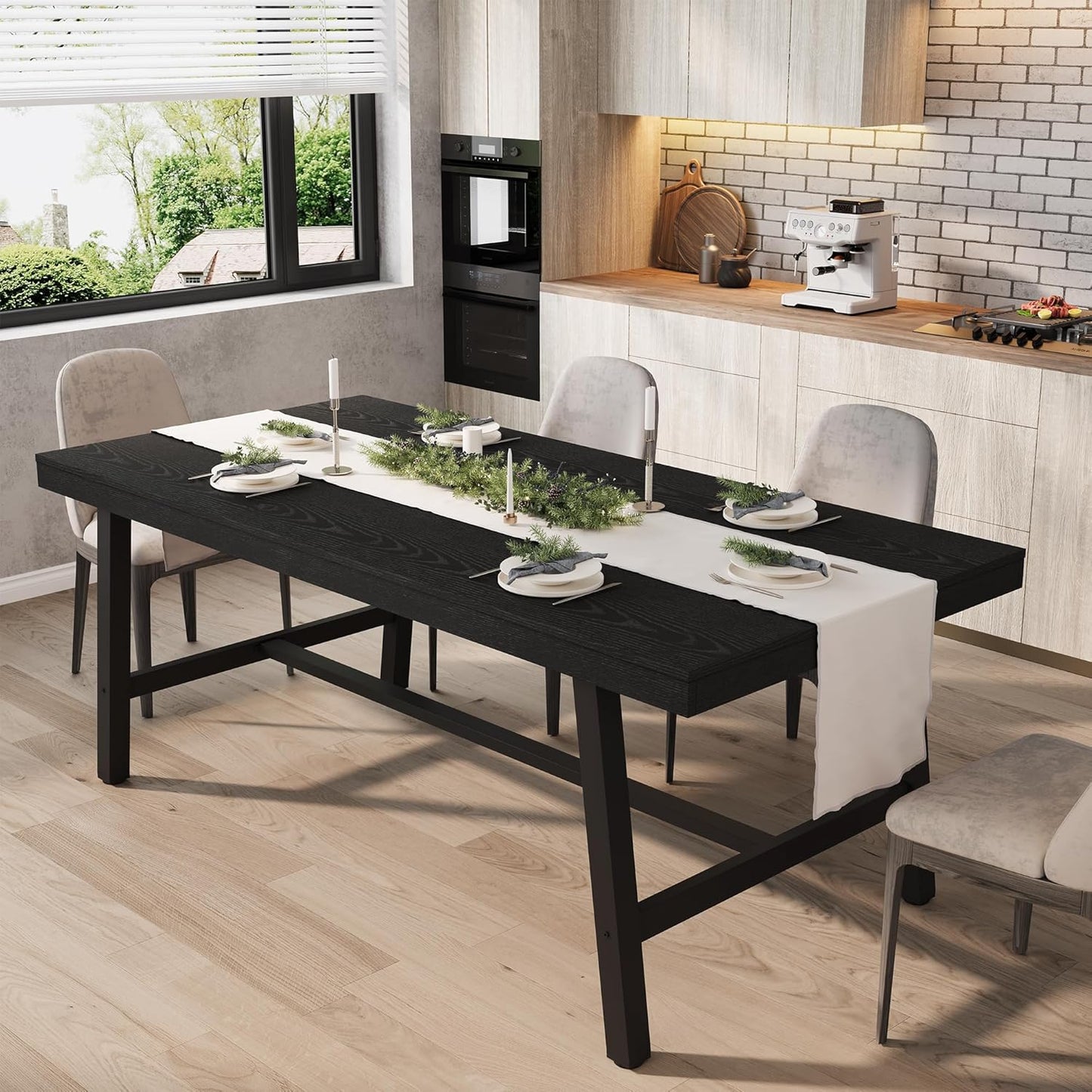 GarveeHome Industrial Dining Table for 6-8 People, 70.87" Long Wooden Kitchen Table with Sturdy Metal Frame & Rustic Brown Finish (Brown, 70.87" Long)