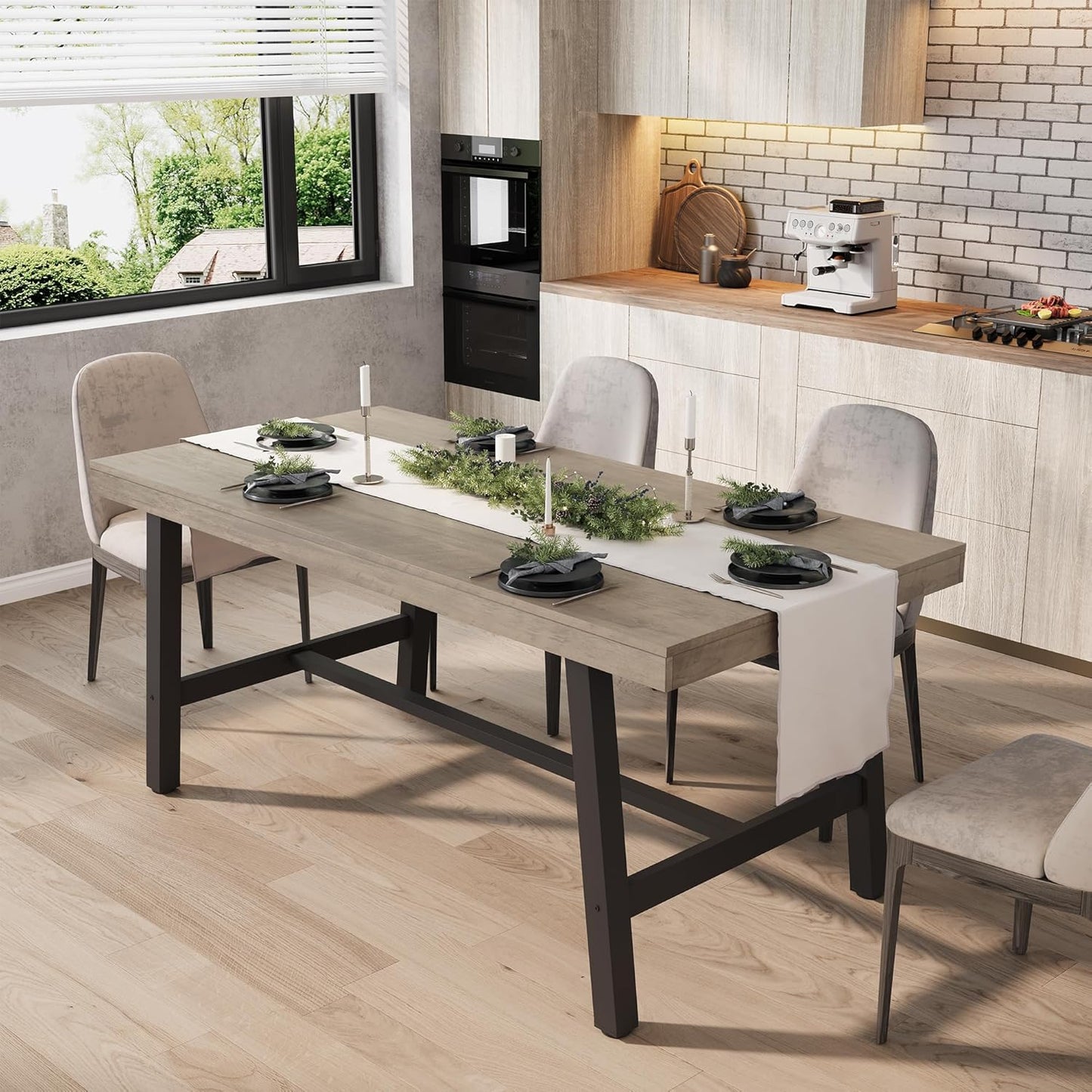 GarveeHome Industrial Dining Table for 6-8 People, 70.87" Long Wooden Kitchen Table with Sturdy Metal Frame & Rustic Brown Finish (Brown, 70.87" Long)