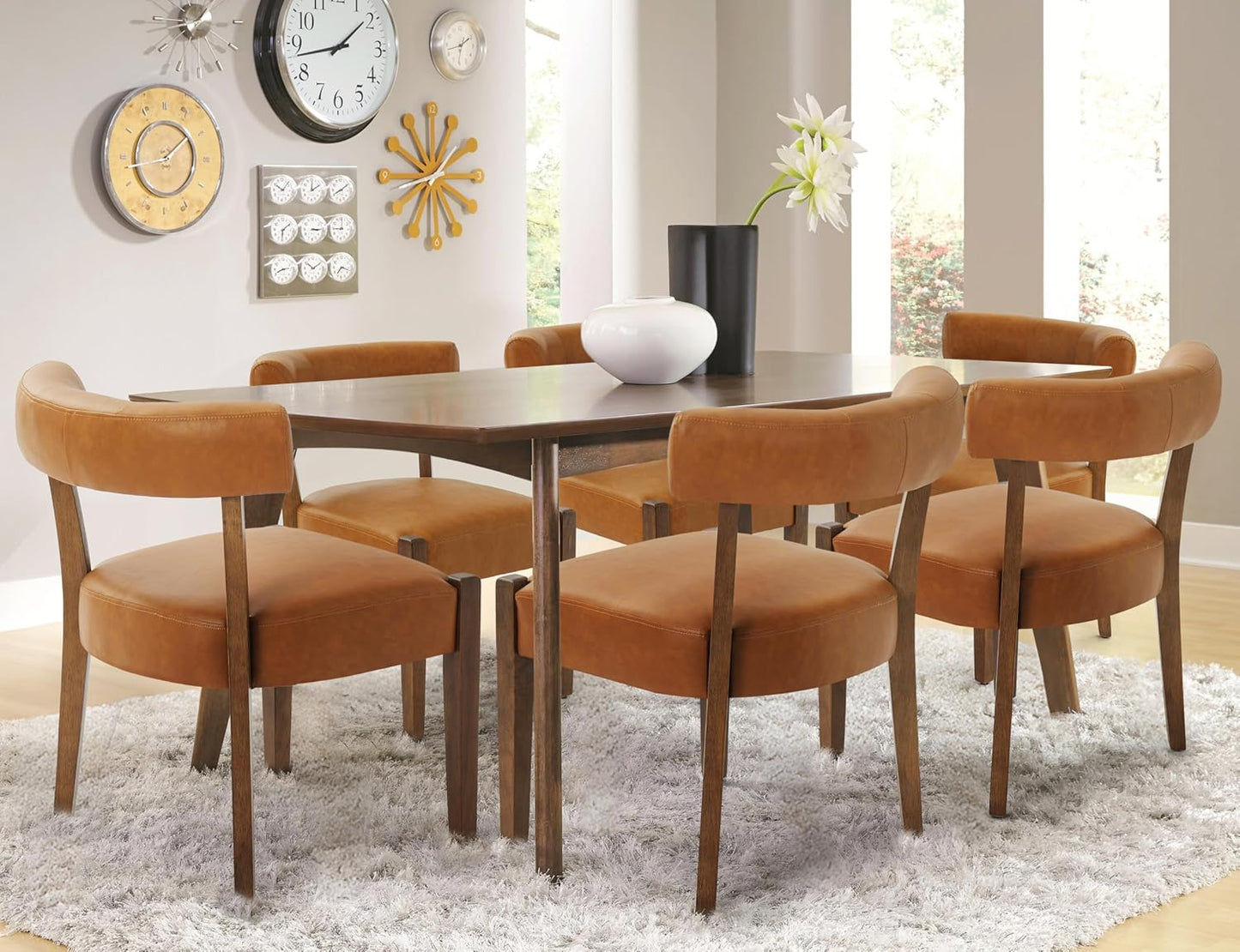 Faux Leather Dining Chairs Set of 4 Upholstered Kitchen & Dining Room Wooden Chairs Mid Century Modern Dining Chairs Low Back, Beige