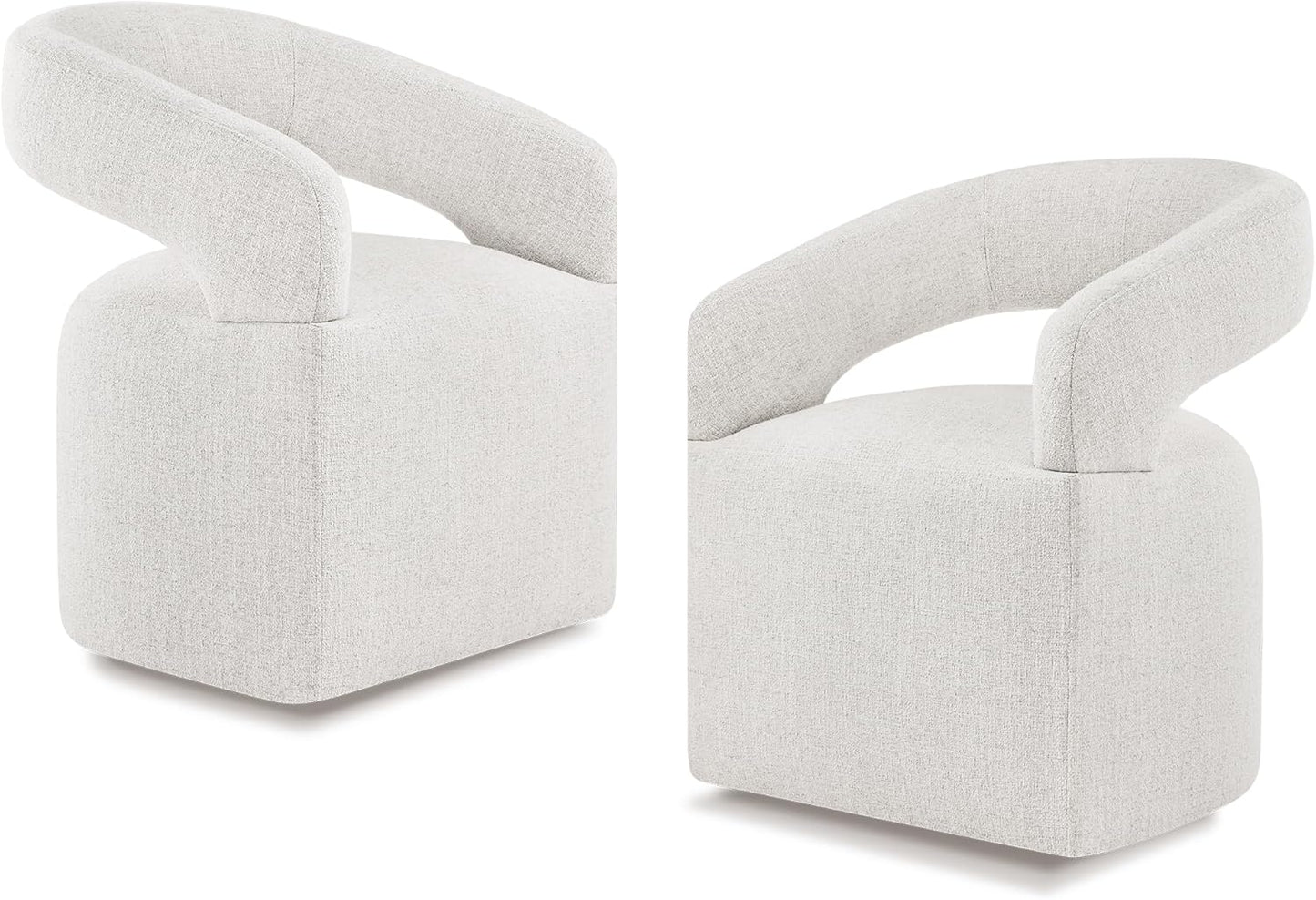 Upholstered Dining Chairs with Casters Modern Barrel Side Armchair with Rollers for Diningroom Bedroom Livingroom Reading Room, Linen, 4PCS