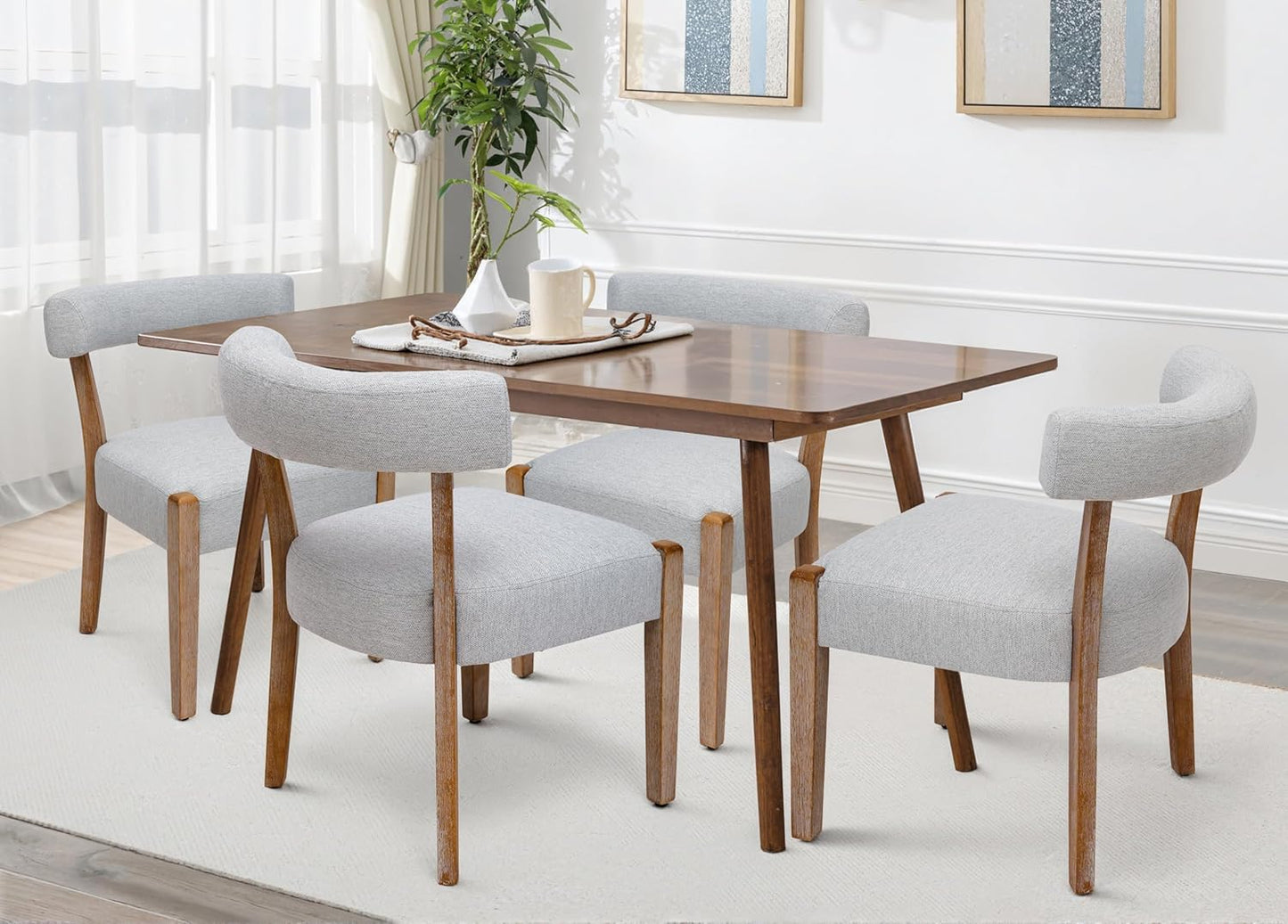 Faux Leather Dining Chairs Set of 4 Upholstered Kitchen & Dining Room Wooden Chairs Mid Century Modern Dining Chairs Low Back, Beige