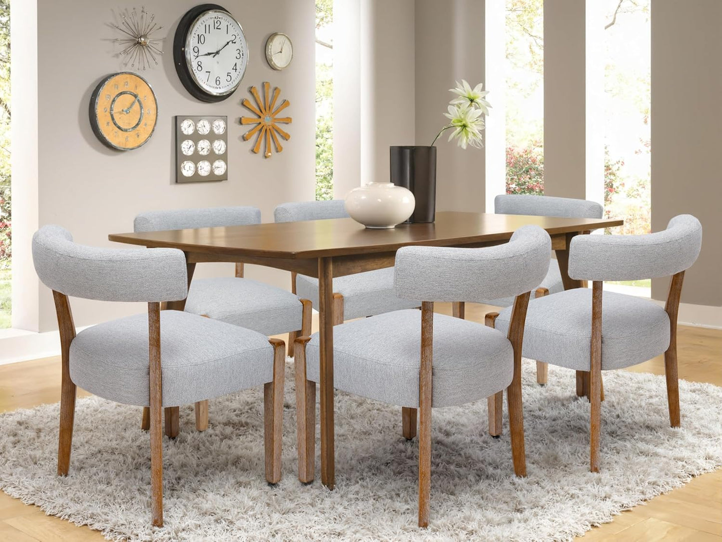 Faux Leather Dining Chairs Set of 4 Upholstered Kitchen & Dining Room Wooden Chairs Mid Century Modern Dining Chairs Low Back, Beige