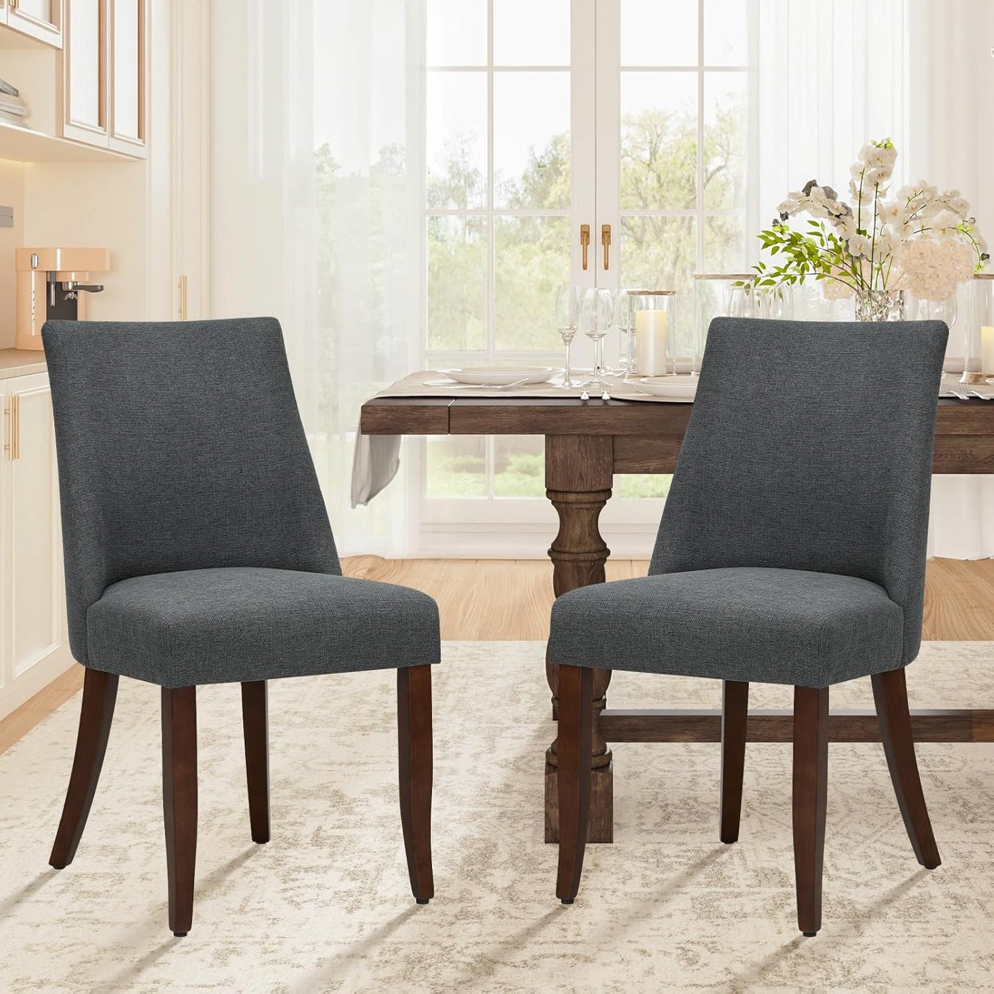 COLAMY Upholstered Dining Chairs Set of 6, Mid Century Modern Kitchen Chairs with Back, Farmhouse Fabric Side Dining Room Chairs with Wood Legs for Dining Room Restaurant, Beige