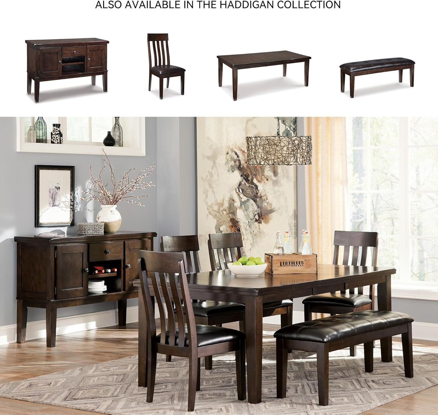 Signature Design by Ashley Haddigan Traditional Rectangular Dining Extension Table, Seats up to 8, Dark Brown