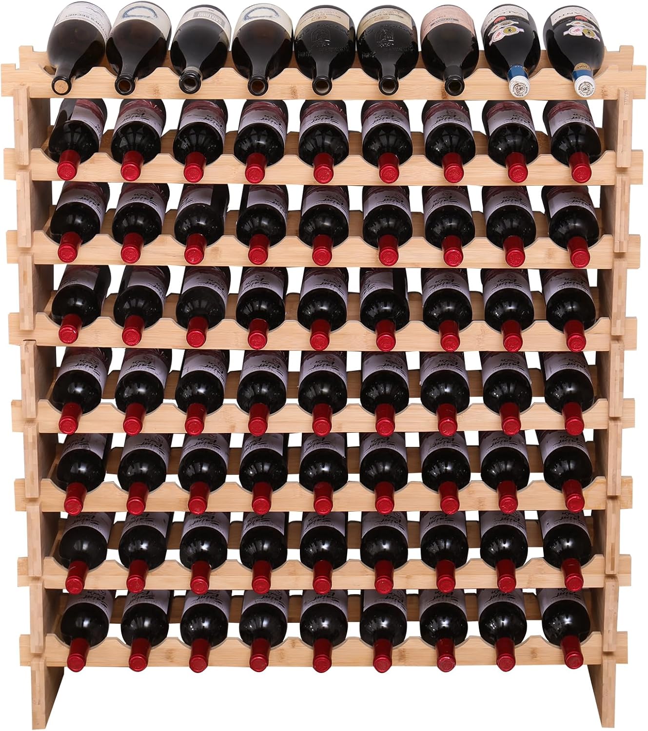 Wine Rack Bamboo Wood Stackable Storage Freestanding Wooden Wine Rack Wine Cooler 72 Bottle and 90 Bottle (72 Bottle)