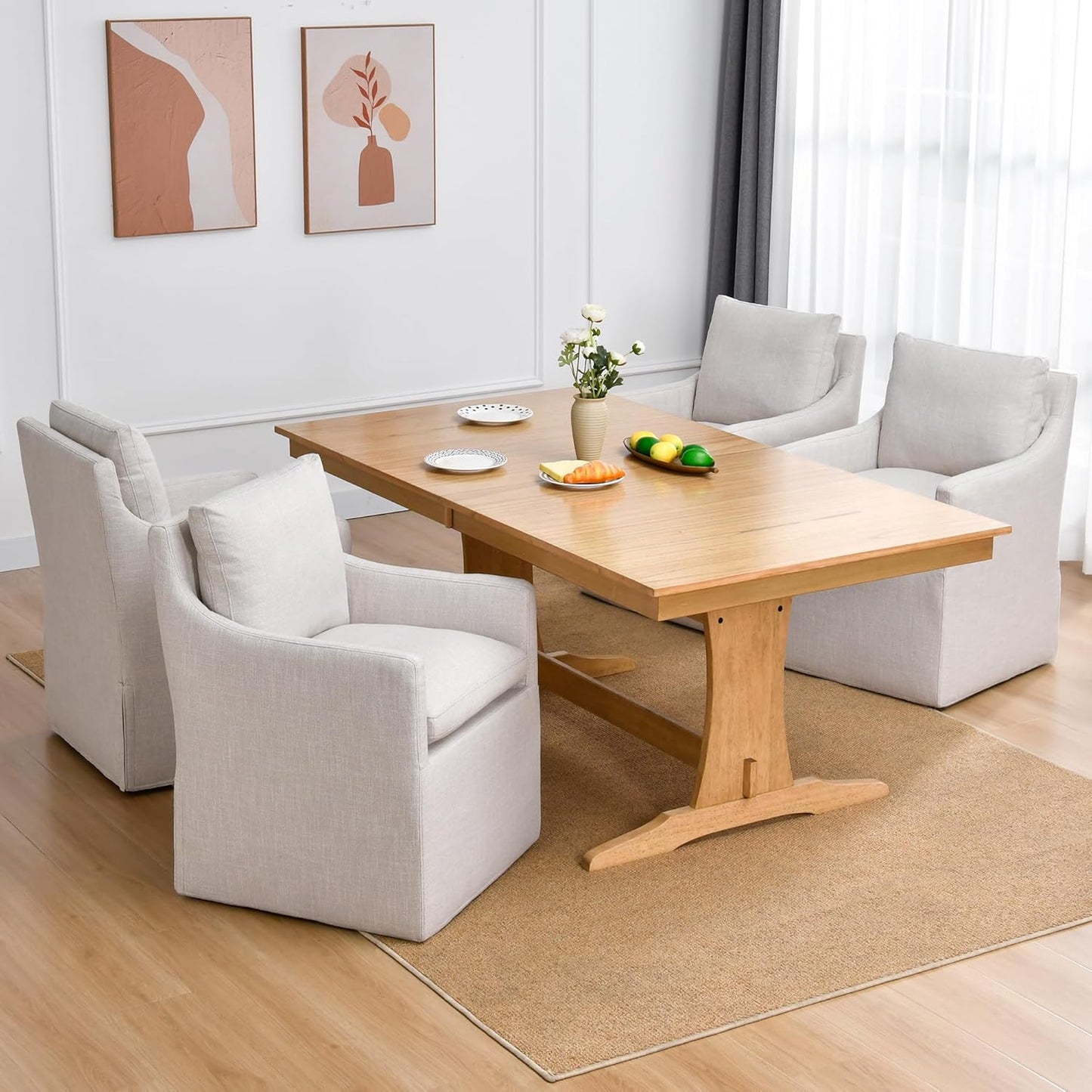 DUHOME Upholstered Dining Chairs Set of 2,Linen Accent Chair for Living Room,Single Sofa Chair with 4 Casters,Upholstered Arm Chair for Bedroom Reading Room Waiting Room Kitchen Dining Room