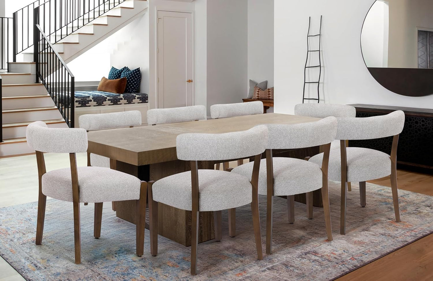 Faux Leather Dining Chairs Set of 4 Upholstered Kitchen & Dining Room Wooden Chairs Mid Century Modern Dining Chairs Low Back, Beige