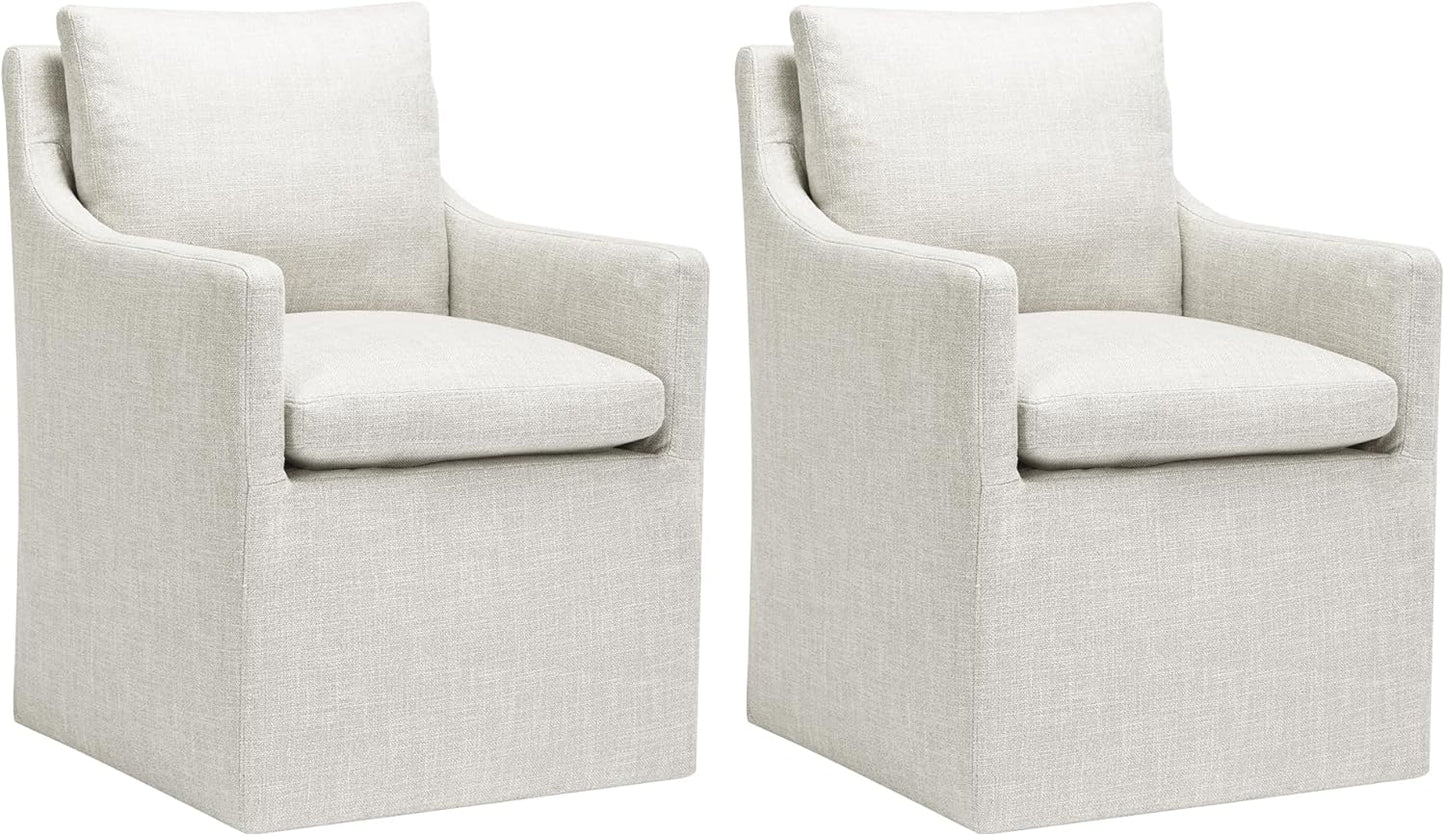 DUHOME Upholstered Dining Chairs Set of 2,Linen Accent Chair for Living Room,Single Sofa Chair with 4 Casters,Upholstered Arm Chair for Bedroom Reading Room Waiting Room Kitchen Dining Room