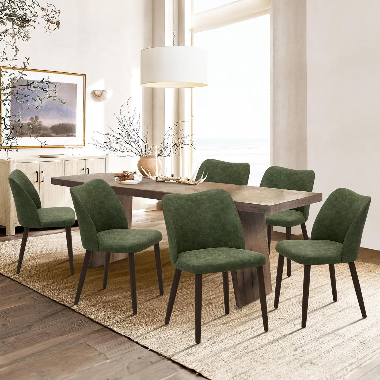 COLAMY Upholstered Dining Chairs Set of 6, Modern Fabric Dining Room Kitchen Side Chair with Padded Seat and Wood Legs for Restaurant/Cafe, Beige