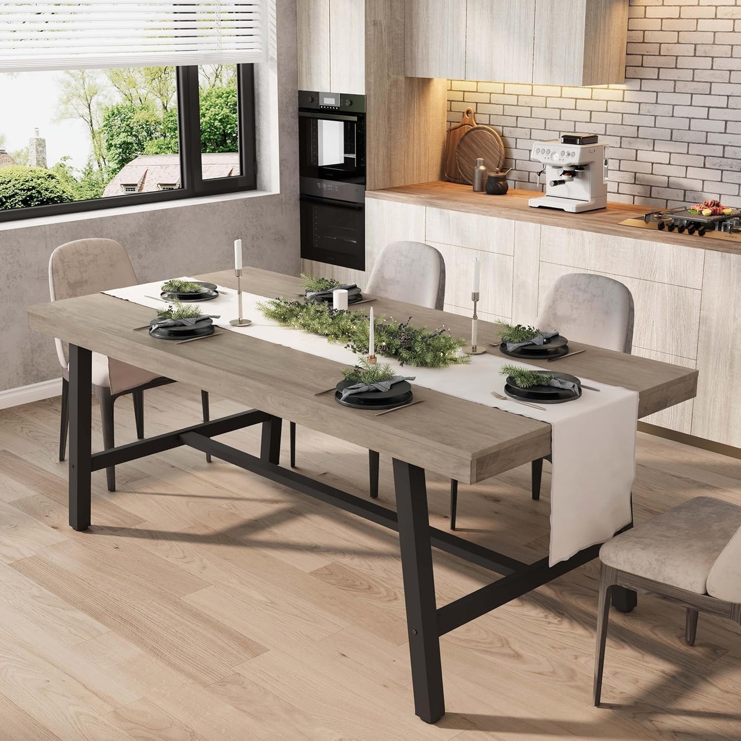 GarveeHome Industrial Dining Table for 6-8 People, 70.87" Long Wooden Kitchen Table with Sturdy Metal Frame & Rustic Brown Finish (Brown, 70.87" Long)