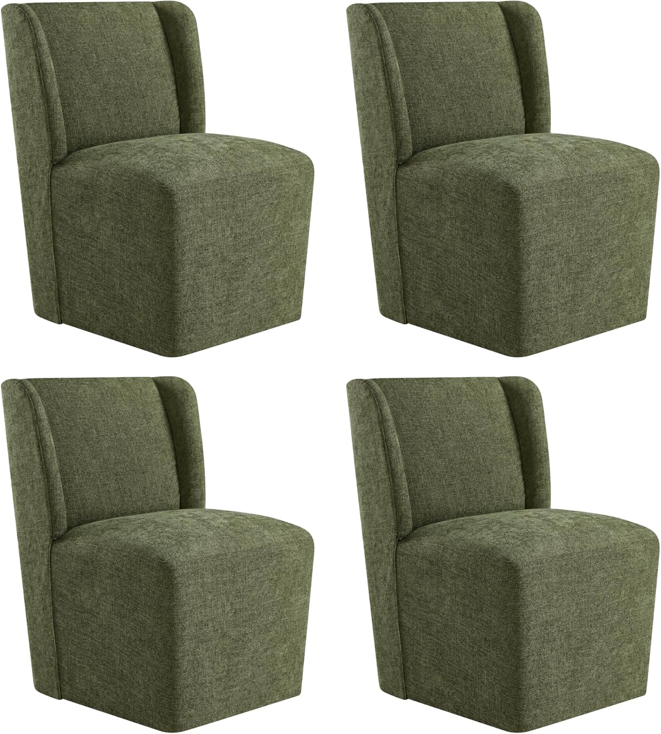 Upholstered Dining Chair with Casters Wingback Modern Side Armless Deskchair with Rollers for Diningroom Bedroom Livingroom Reading Room,Linen,2 Box