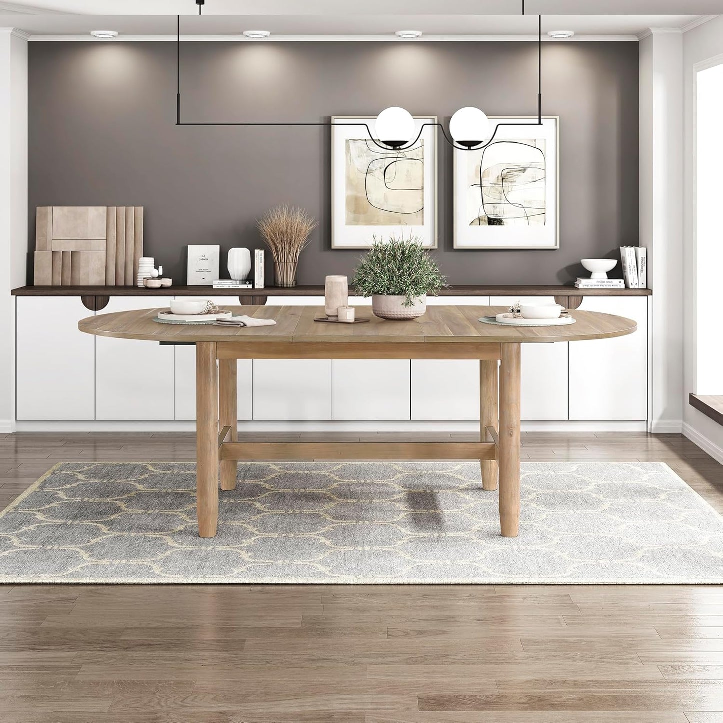 Lexicon 42"x 84" Oval Dining Table for 6 People, Extendable Wooden Dinner Table with Sturdy Base, for Kitchen/Dining Room, Easy Assembly, Natural