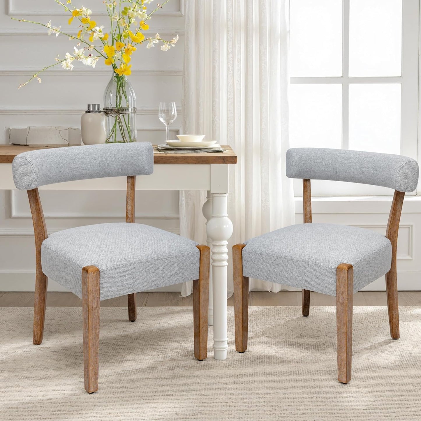 Faux Leather Dining Chairs Set of 4 Upholstered Kitchen & Dining Room Wooden Chairs Mid Century Modern Dining Chairs Low Back, Beige