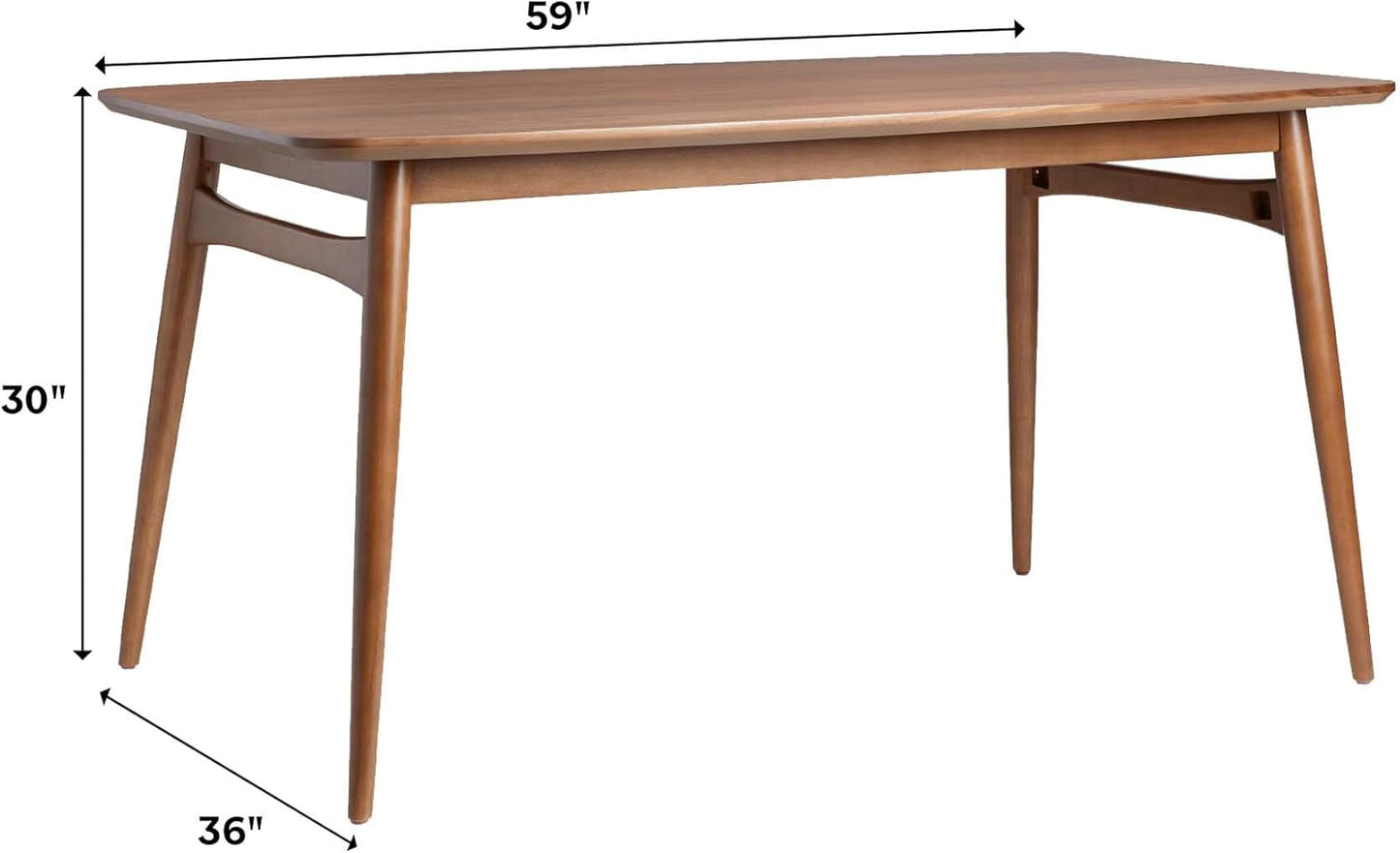 Walker Edison Mid-Century Modern Solid Wood Tapered-Leg Dining Table, 59 Inch, Walnut