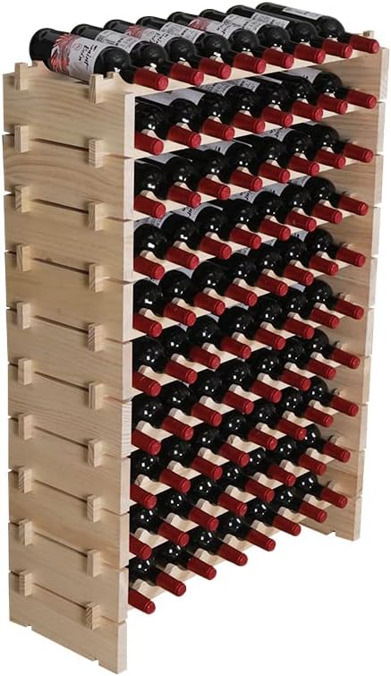 Wine Rack Solid Wood Stackable Storage Wooden Wine Rack Wine Cabinet (60 Bottles, Natural Color)