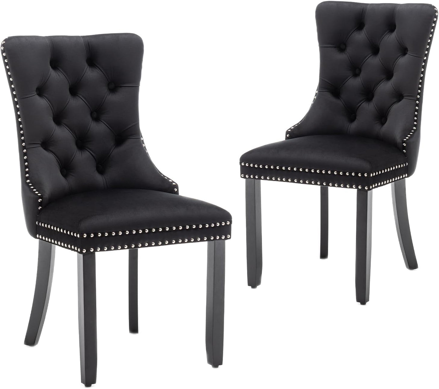 Velvet Dining Chairs Set of 6,Upholstered Dining Chairs with Ring Pull Trim and Button Back,Modern Seating for Kitchen, Bedroom & Living Room(Grey)