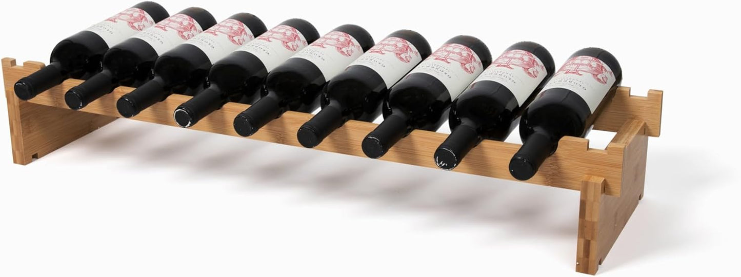 Stackable Bamboo Wine Rack for 72 Bottle, 8-Tier and Sturdy, Free Standing, Modular Wine Storage, Wine Bottle Storage for Cellar, Kitchen and Dining Room (72 Bottle)