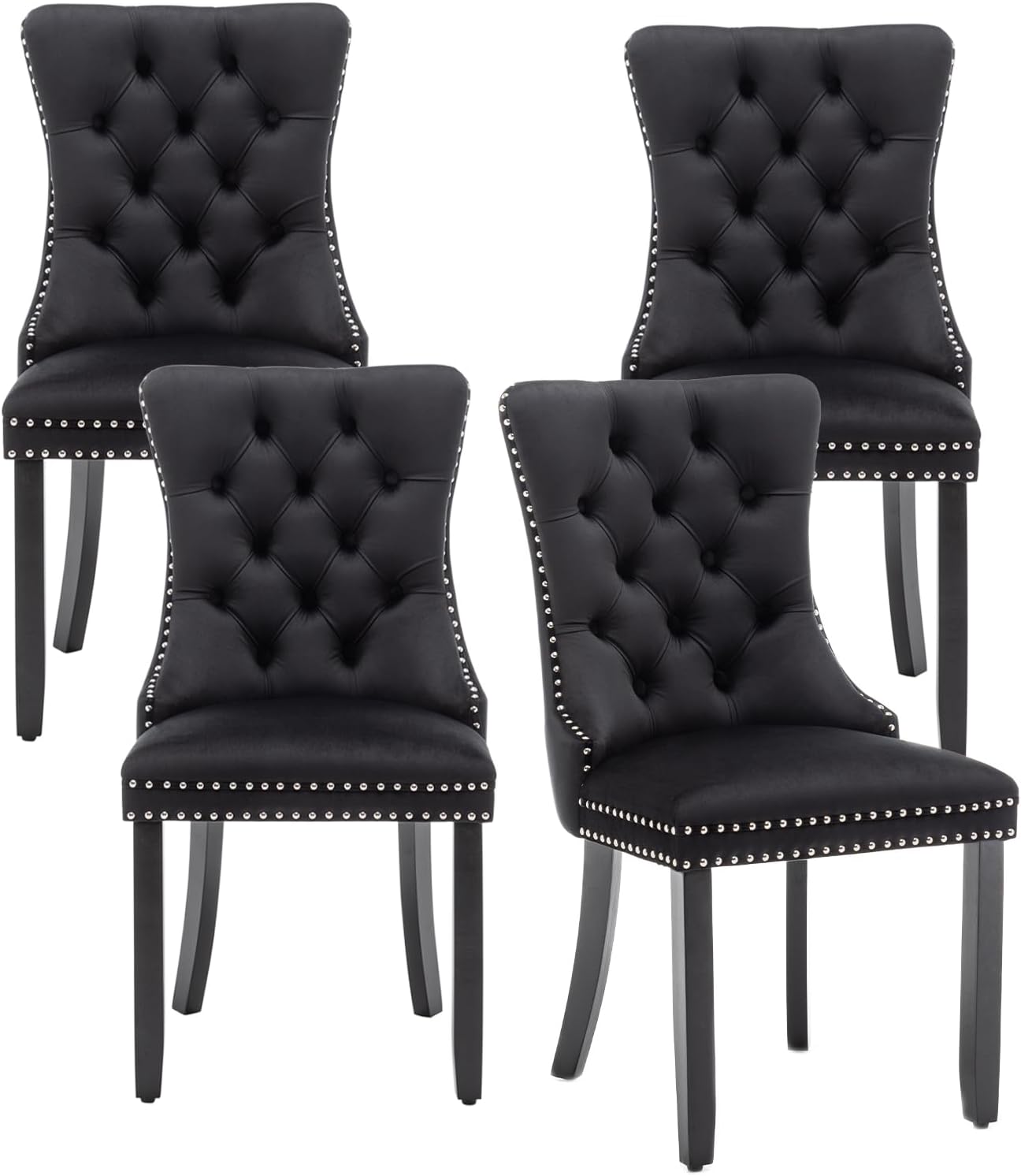 Velvet Dining Chairs Set of 6,Upholstered Dining Chairs with Ring Pull Trim and Button Back,Modern Seating for Kitchen, Bedroom & Living Room(Grey)