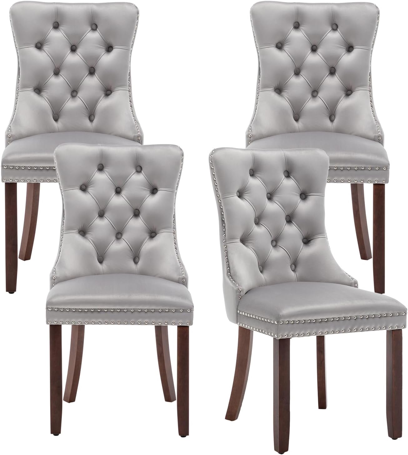 Velvet Dining Chairs Set of 6,Upholstered Dining Chairs with Ring Pull Trim and Button Back,Modern Seating for Kitchen, Bedroom & Living Room(Grey)