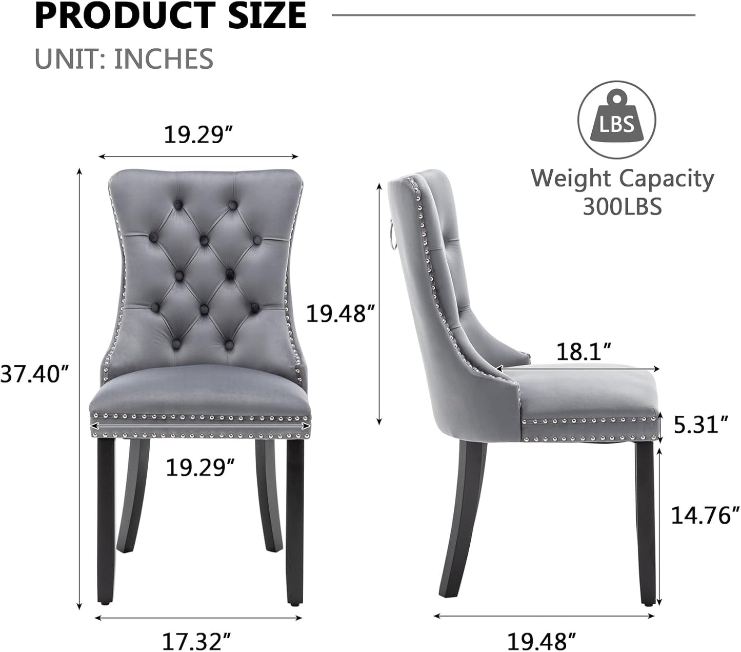 Velvet Dining Chairs Set of 6,Upholstered Dining Chairs with Ring Pull Trim and Button Back,Modern Seating for Kitchen, Bedroom & Living Room(Grey)