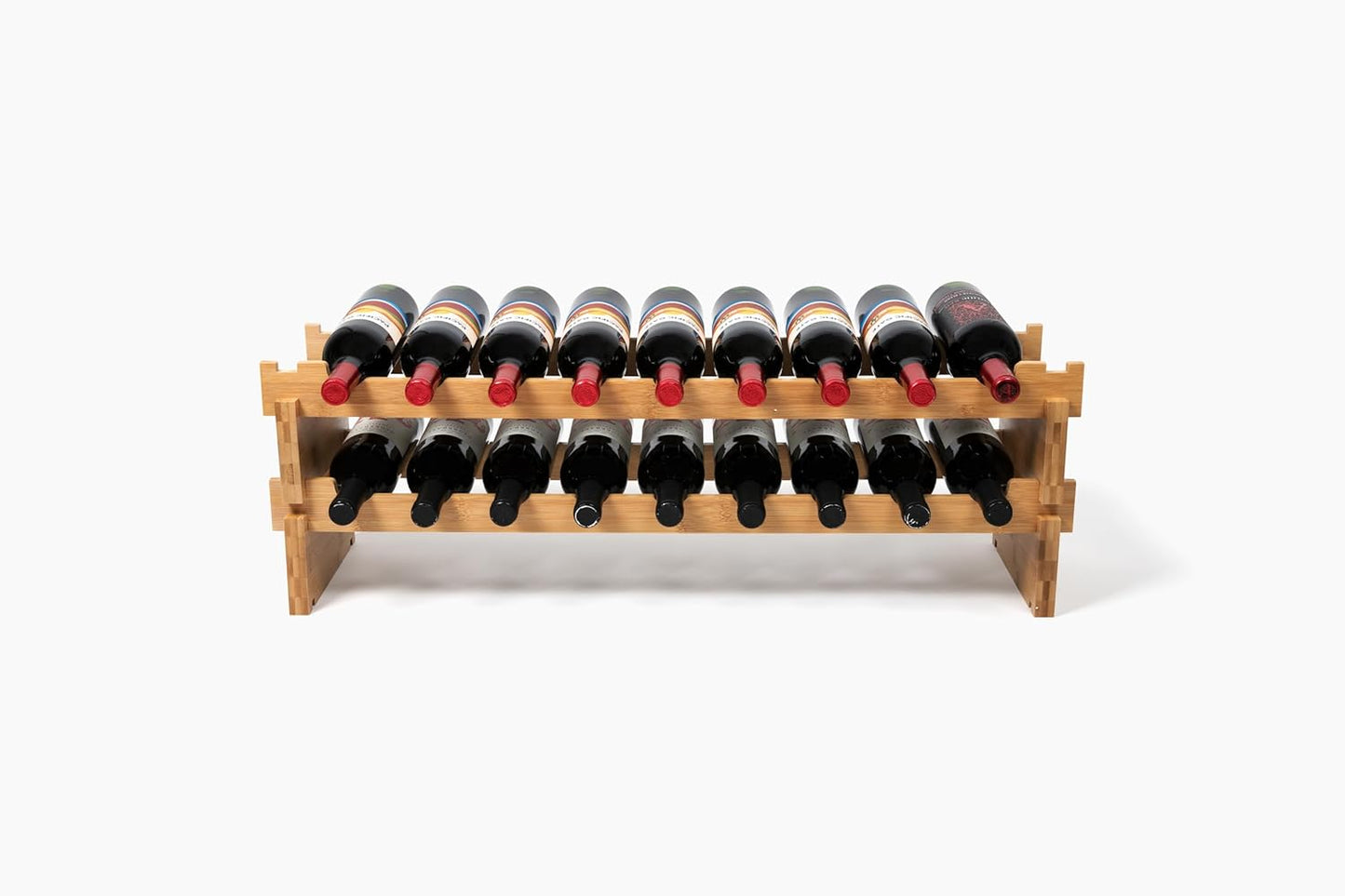 Stackable Bamboo Wine Rack for 72 Bottle, 8-Tier and Sturdy, Free Standing, Modular Wine Storage, Wine Bottle Storage for Cellar, Kitchen and Dining Room (72 Bottle)