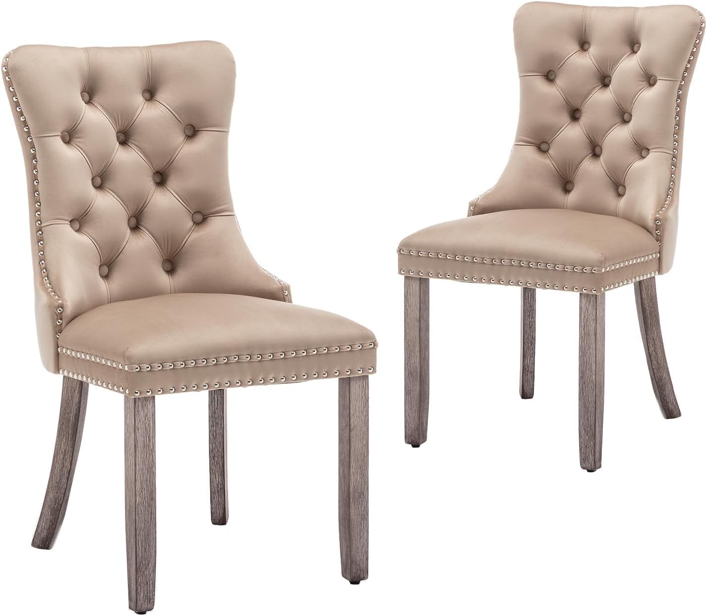 Velvet Dining Chairs Set of 6,Upholstered Dining Chairs with Ring Pull Trim and Button Back,Modern Seating for Kitchen, Bedroom & Living Room(Grey)