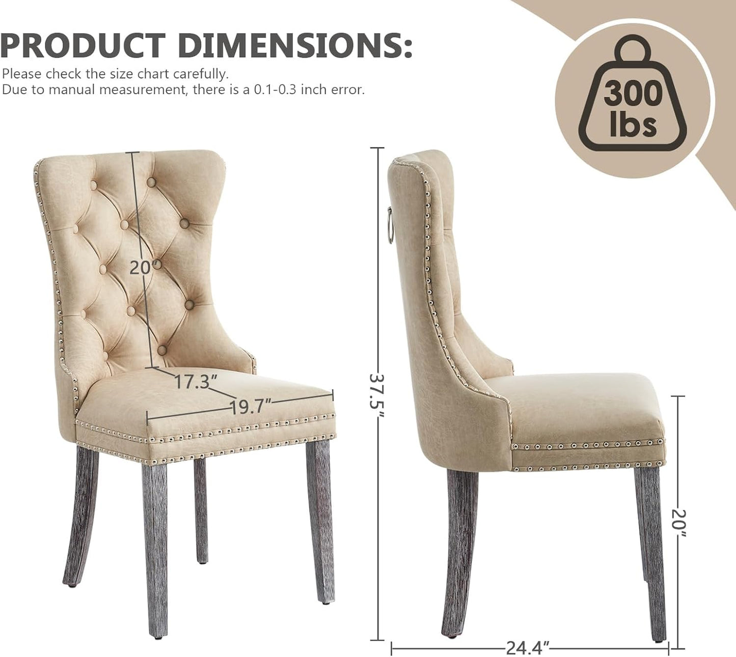 Kiztir Leather Dining Chairs Set of 6, Upholstered Dining Room Chair with Nailhead Trim and Solid Wood Legs, Luxury Wingback Dining Side Chair for Living Room, Bedroom, Kitchen (Beige)