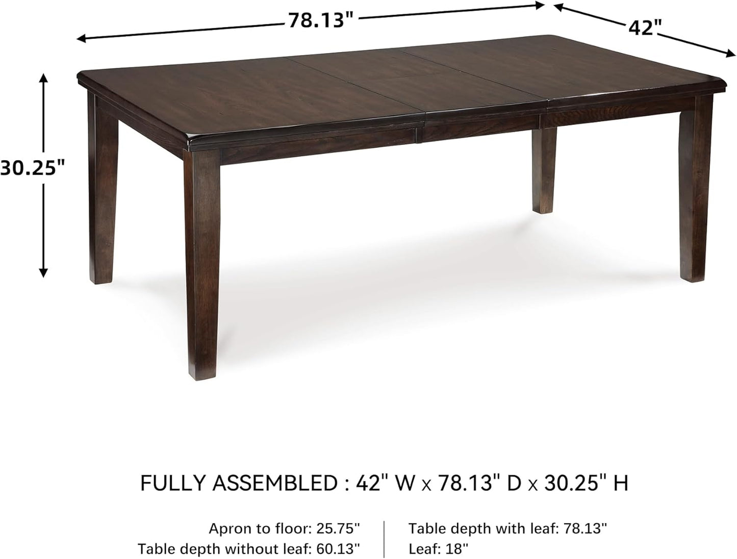 Signature Design by Ashley Haddigan Traditional Rectangular Dining Extension Table, Seats up to 8, Dark Brown