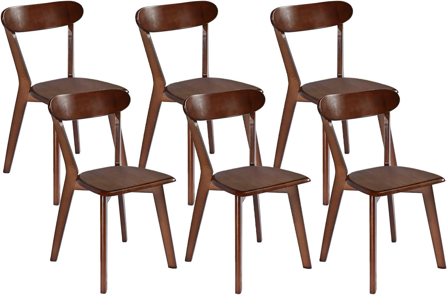 DELAVIN Soild Wood Dining Chairs Set of 6, Mid Century Oak Wood Kitchen Chairs, Vintage Dining Room Chairs Set Suitable for Kitchen, Walnut